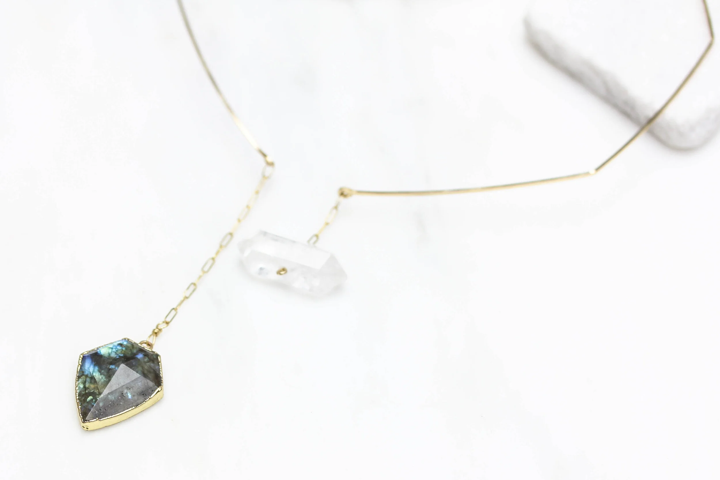 Rock crystal + labradorite geometric choker necklace