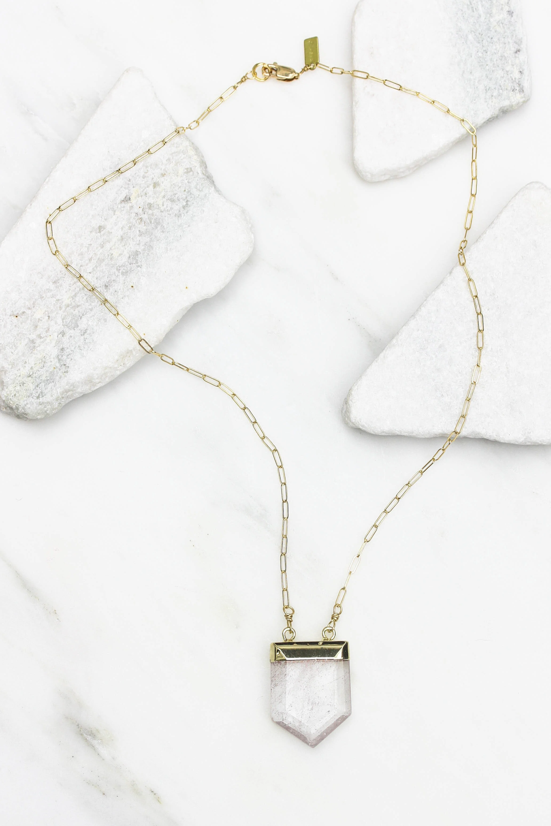 Rock crystal clear quartz pendant short necklace