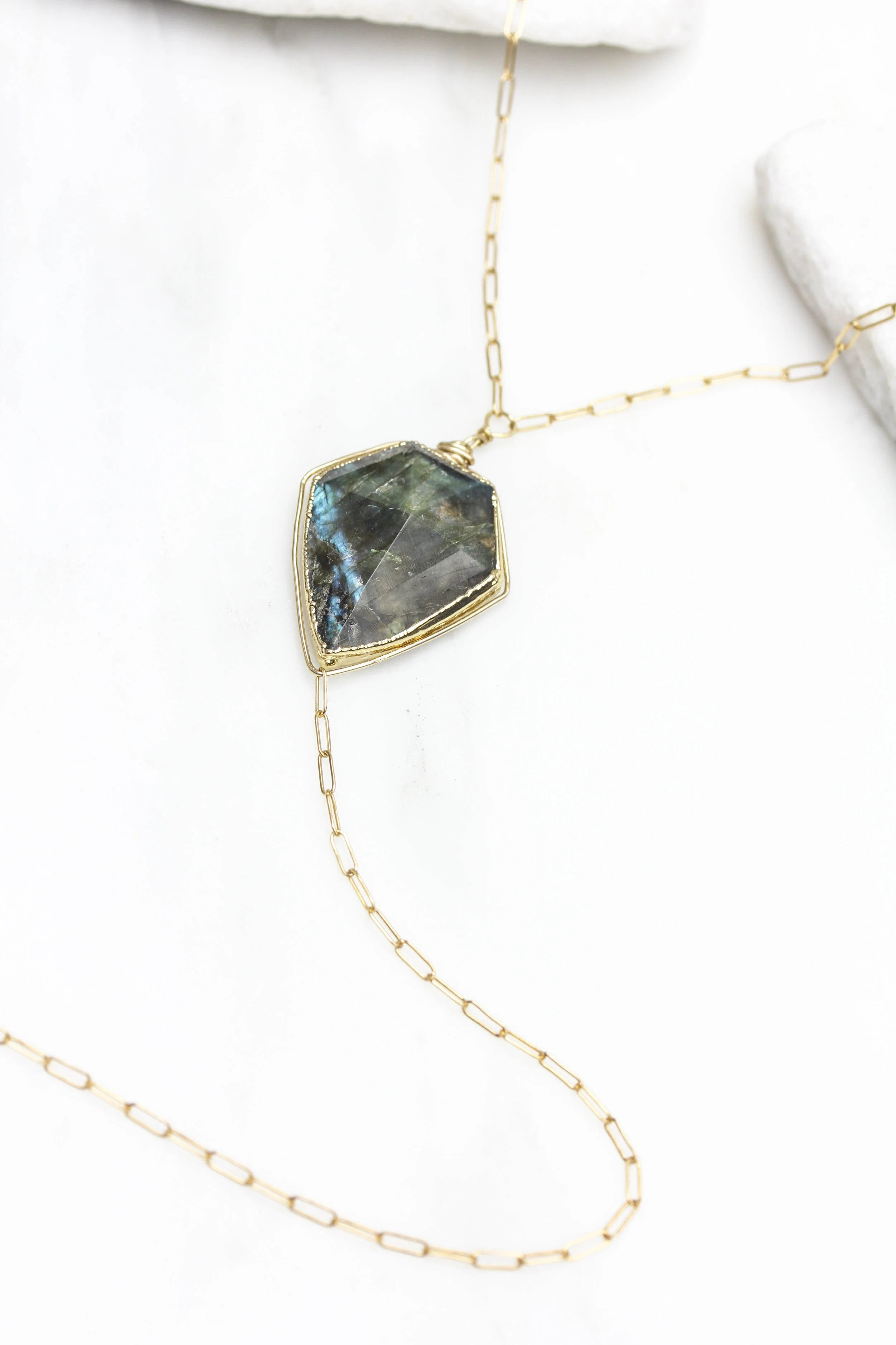 Labradorite lariat y drop necklace