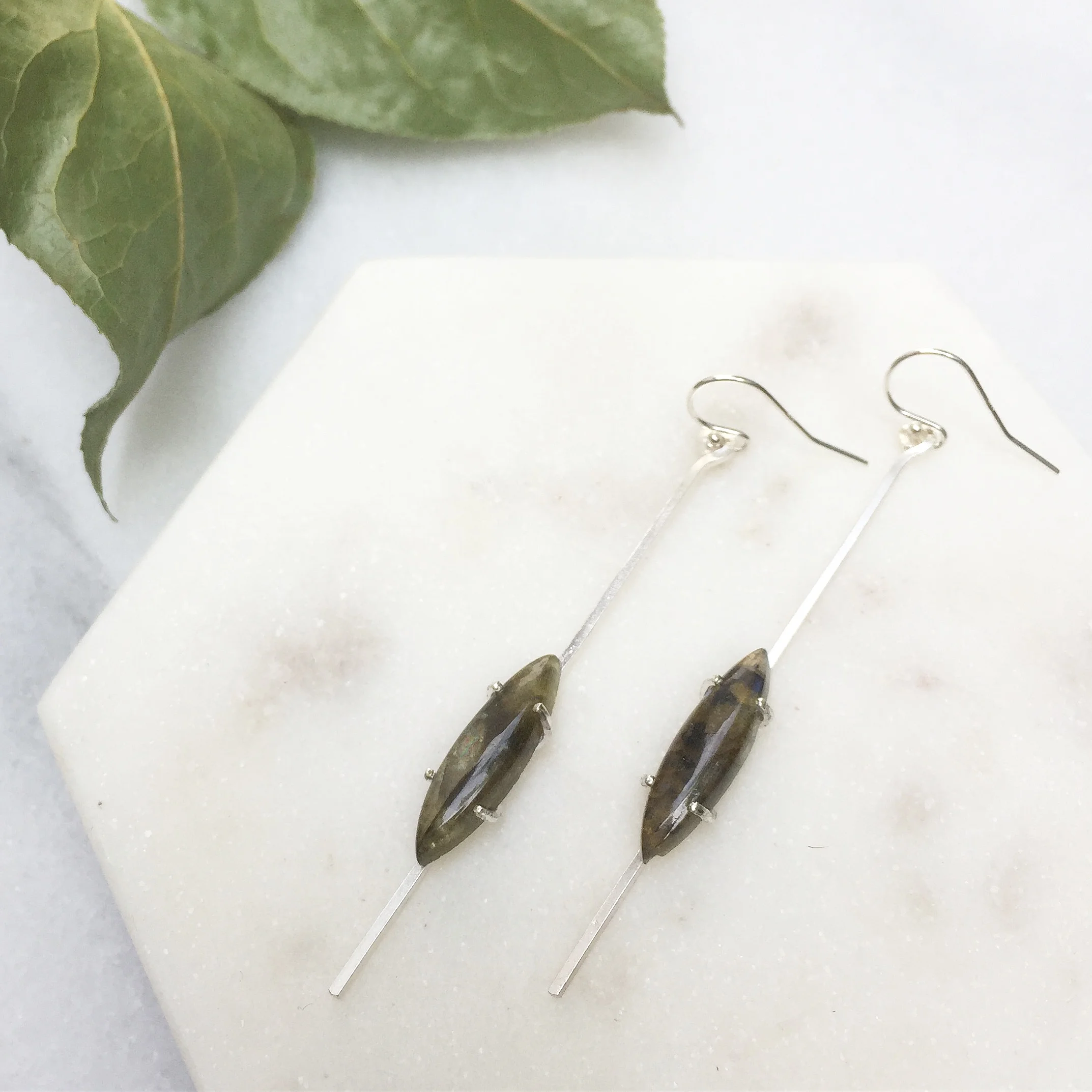 Labradorite Bar Drop Earrings // Sterling Silver // One of a Kind
