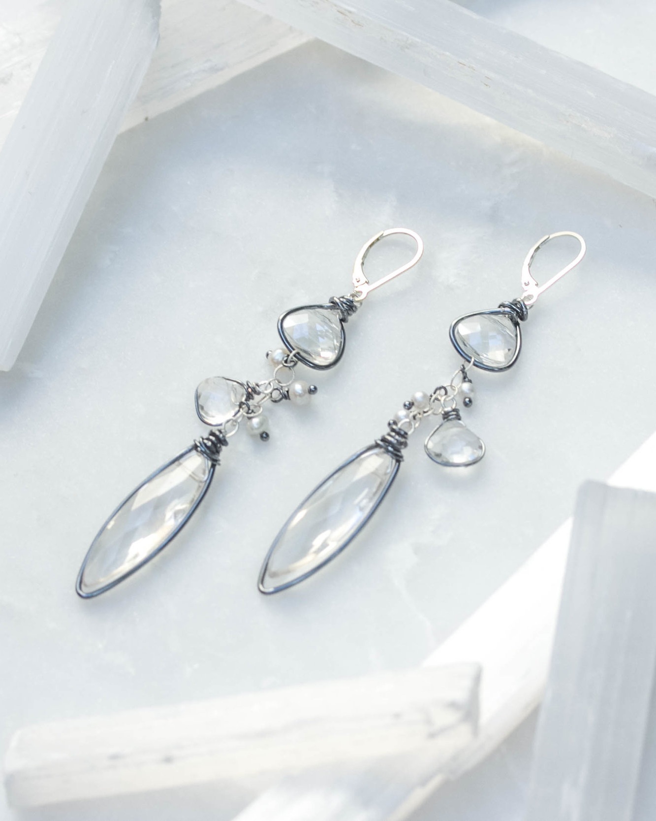 Crystal pearl wedding earrings