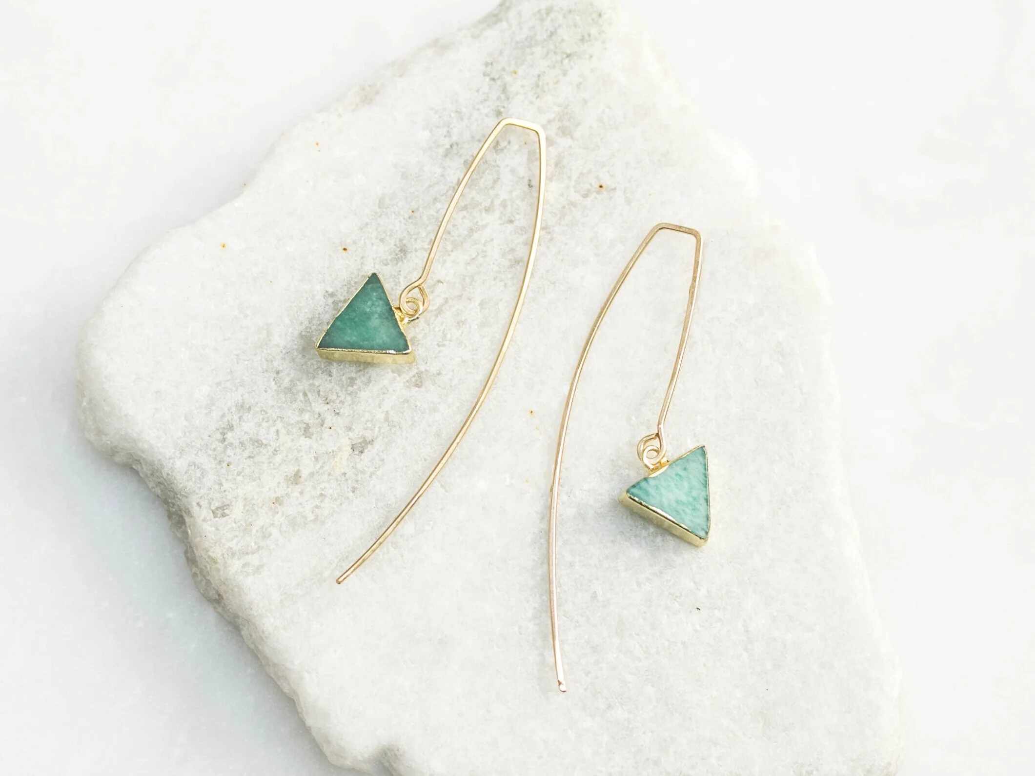 Chrysoprase triangle threader earrings // 14k gold fill