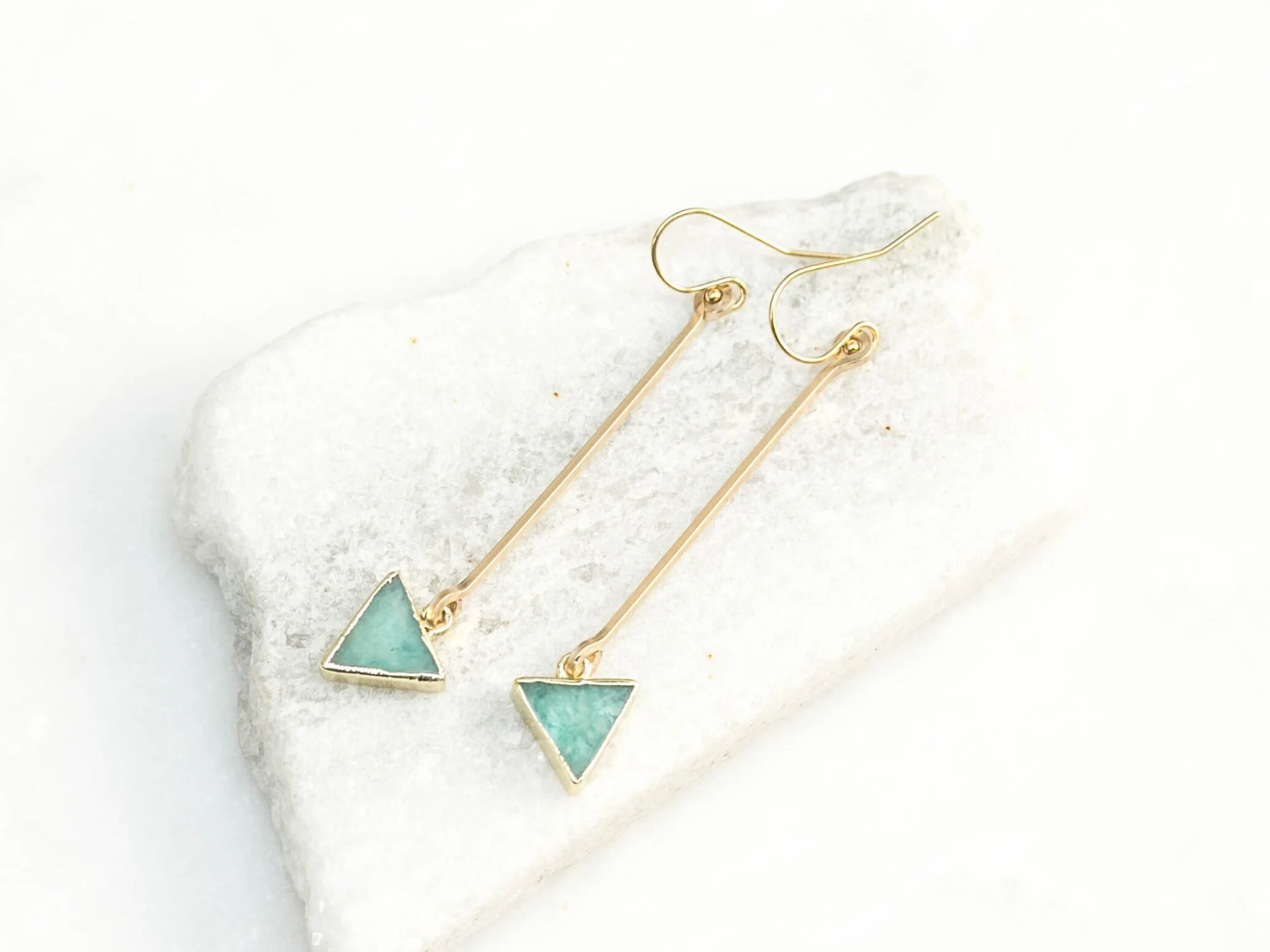 Chrysoprase triangle bar drop earrings // 14k gold fill