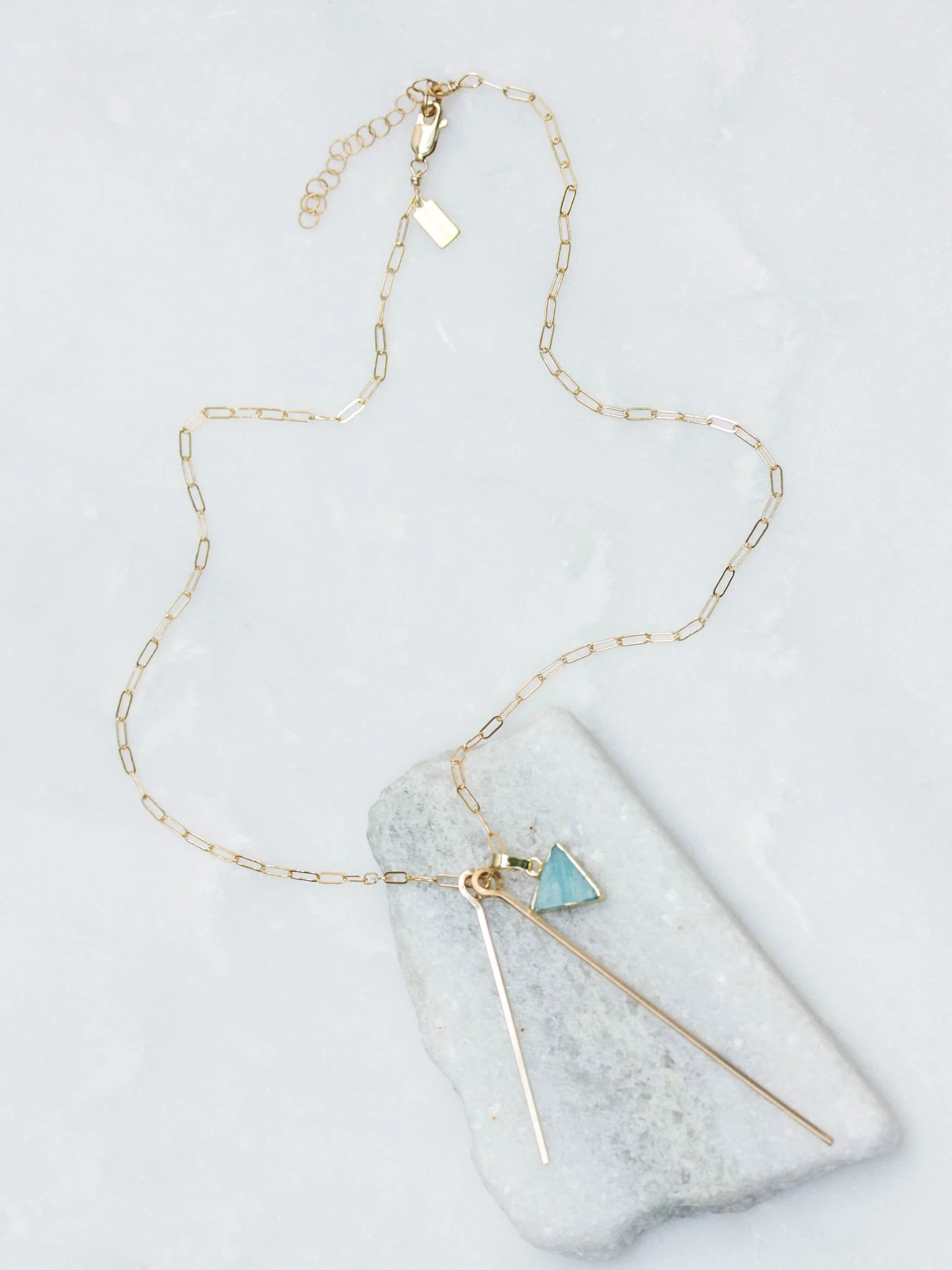 Chrysoprase triangle double bar necklace // 14k gold fill