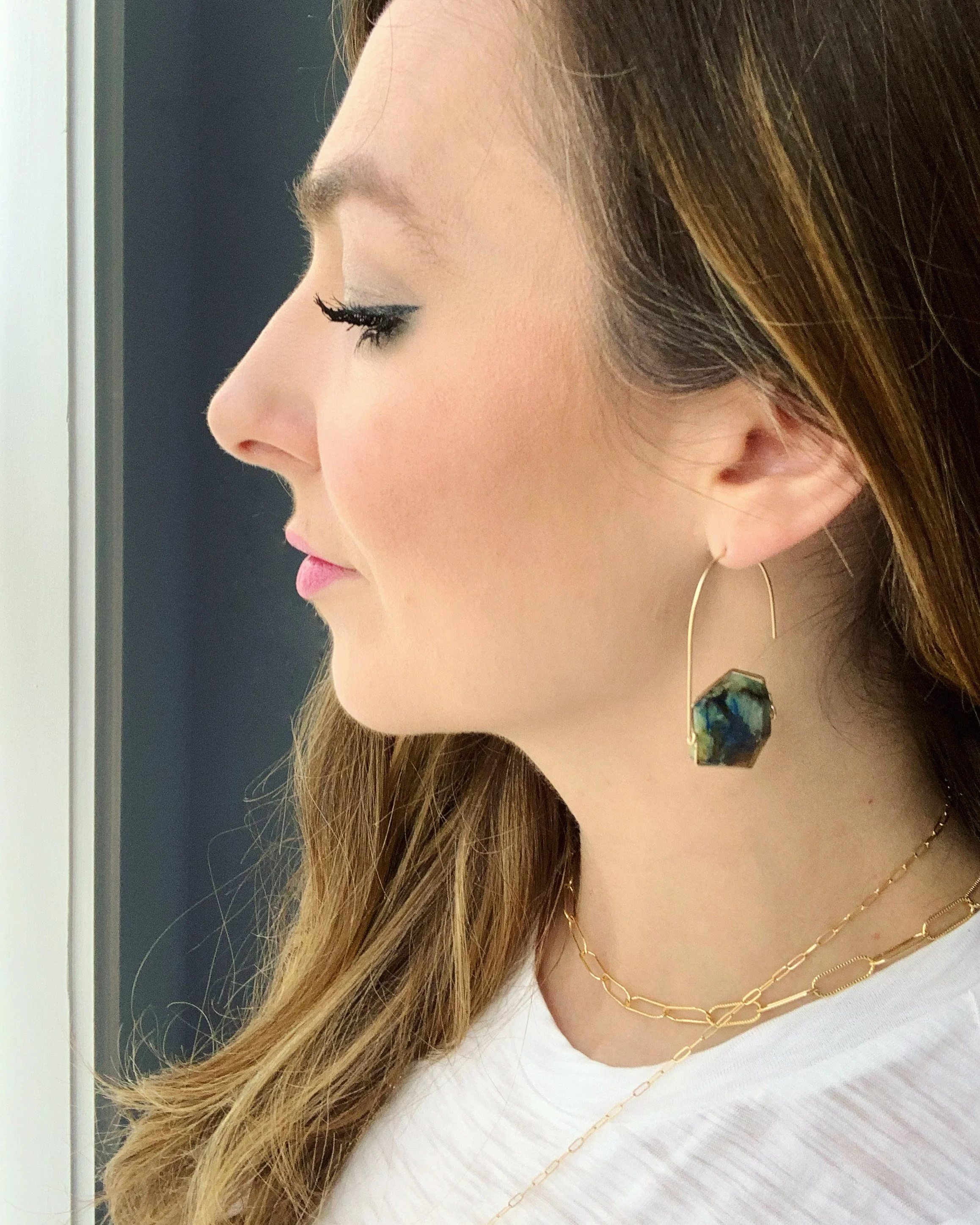 Modern chrysoprase threader earring
