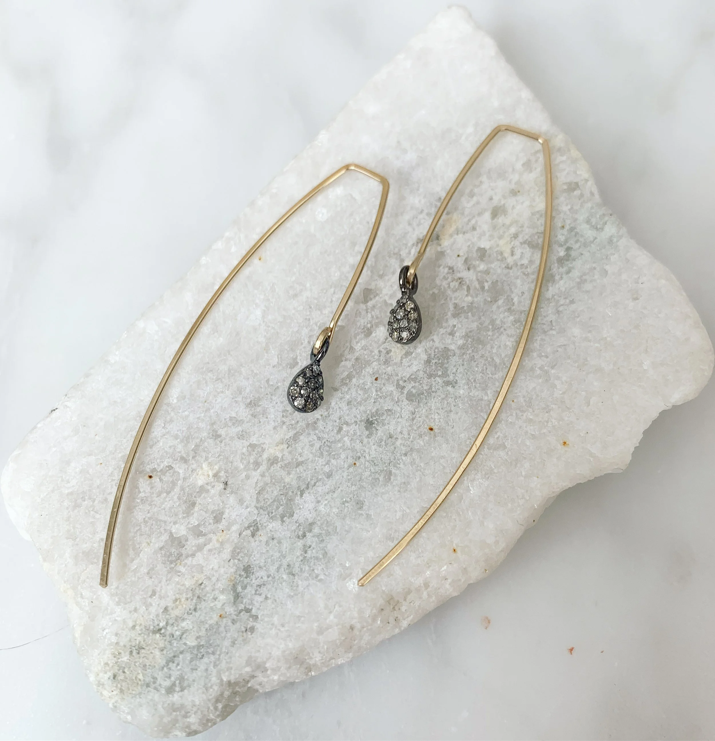 Diamond pave teardrop threader earrings // 14k gold fill or sterling silver