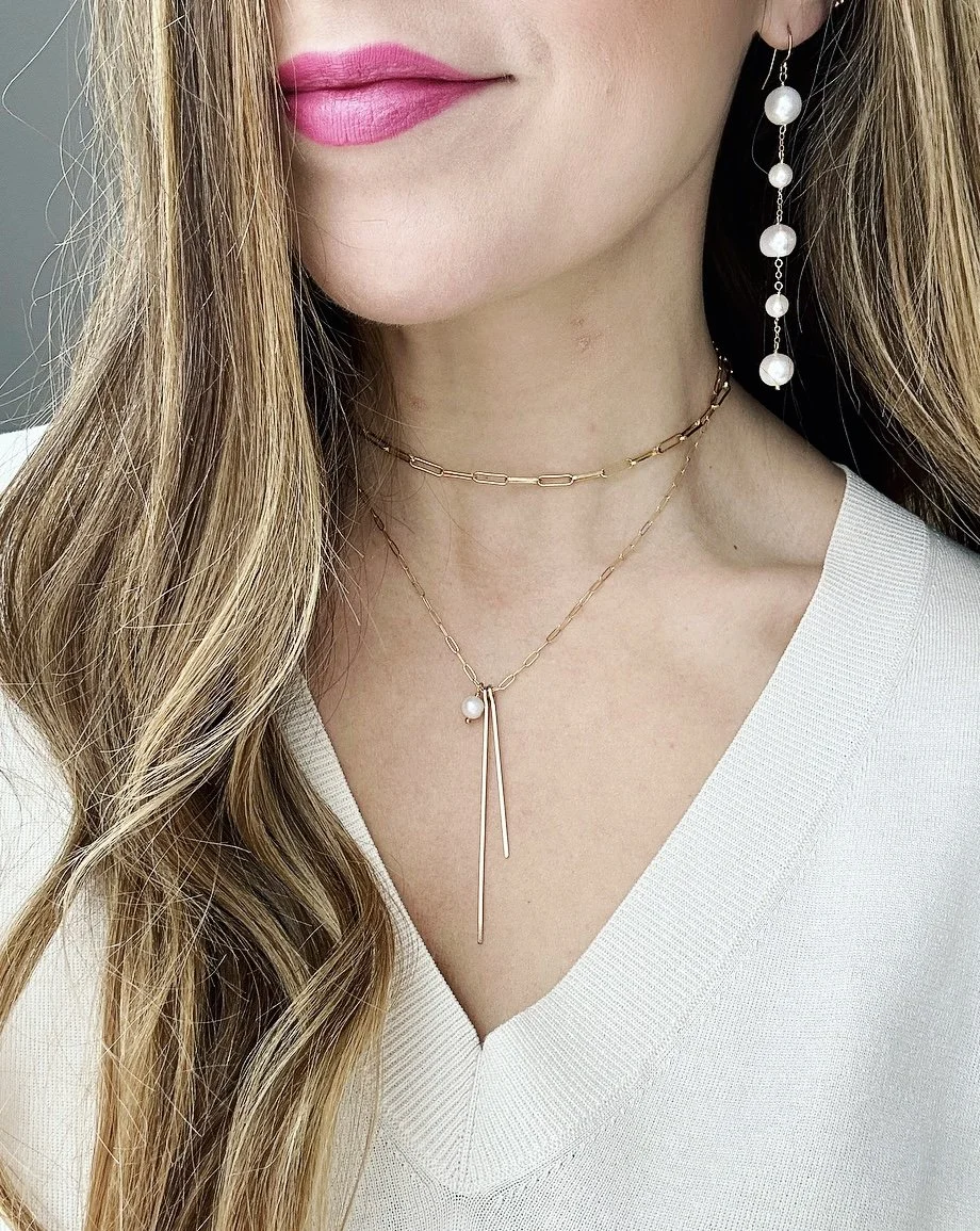 Pearl linear drop earrings new arrivals