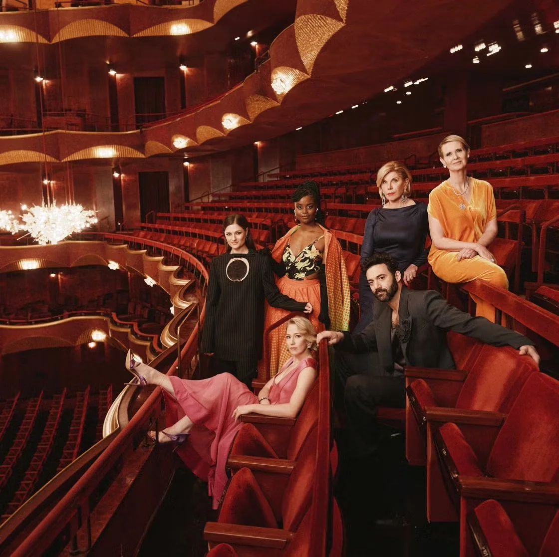 Carrie Coon wearing double layer anklet during HBO's The Gilded Age press tour