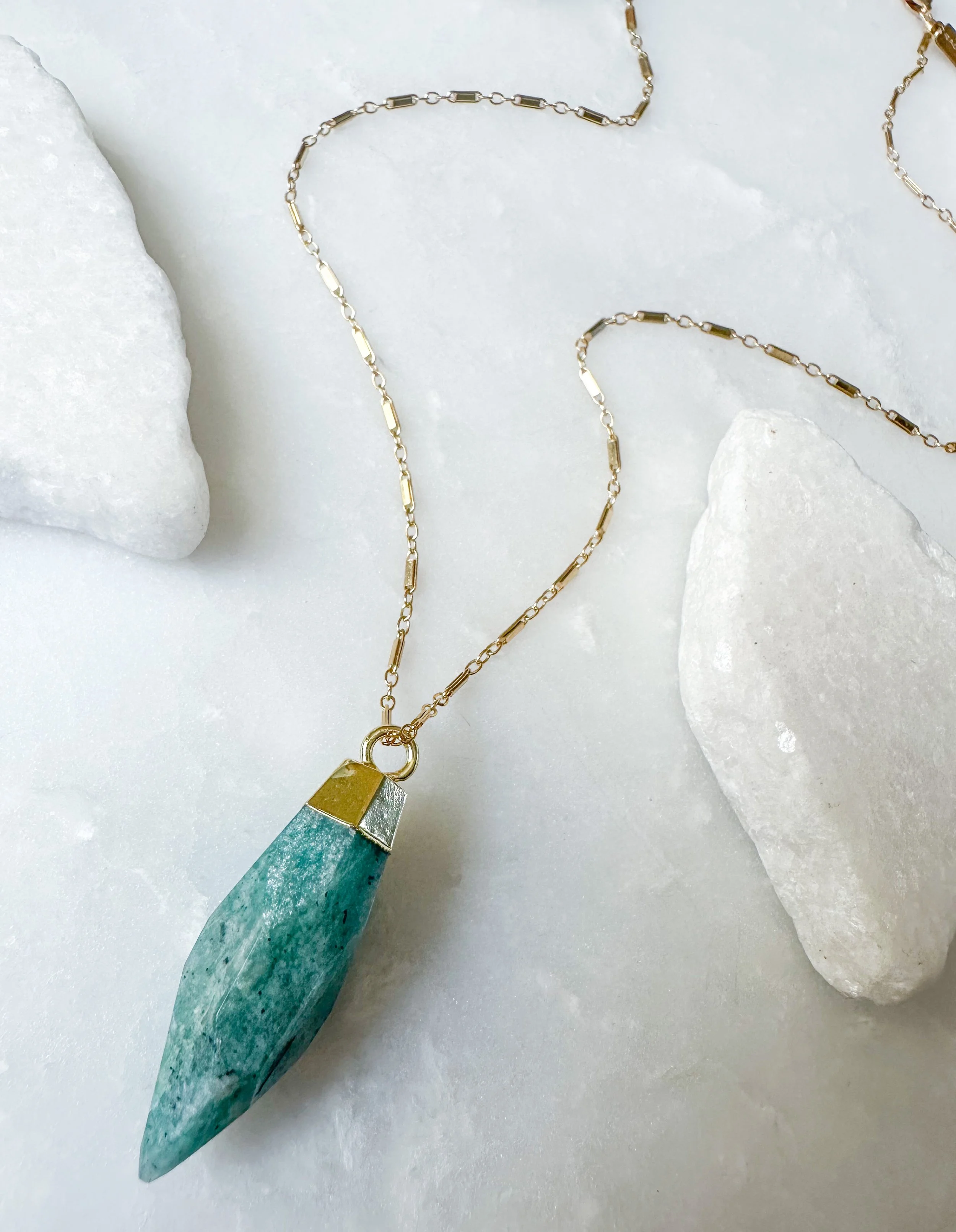 Amazonite pendant bar link necklace