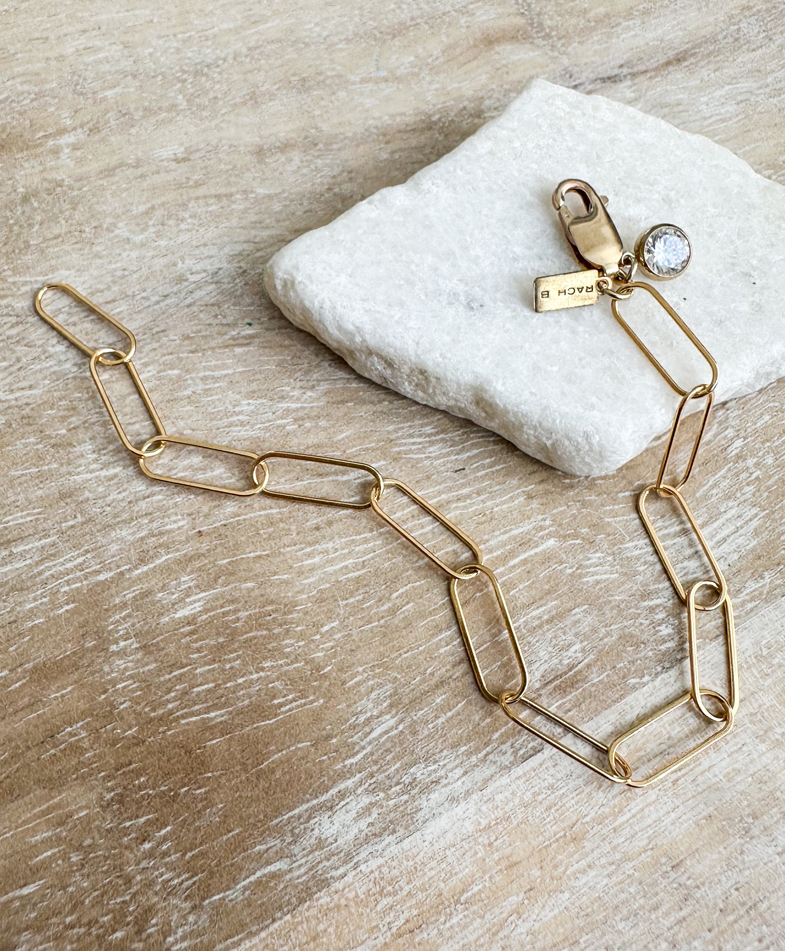 CZ bezel charm bracelet