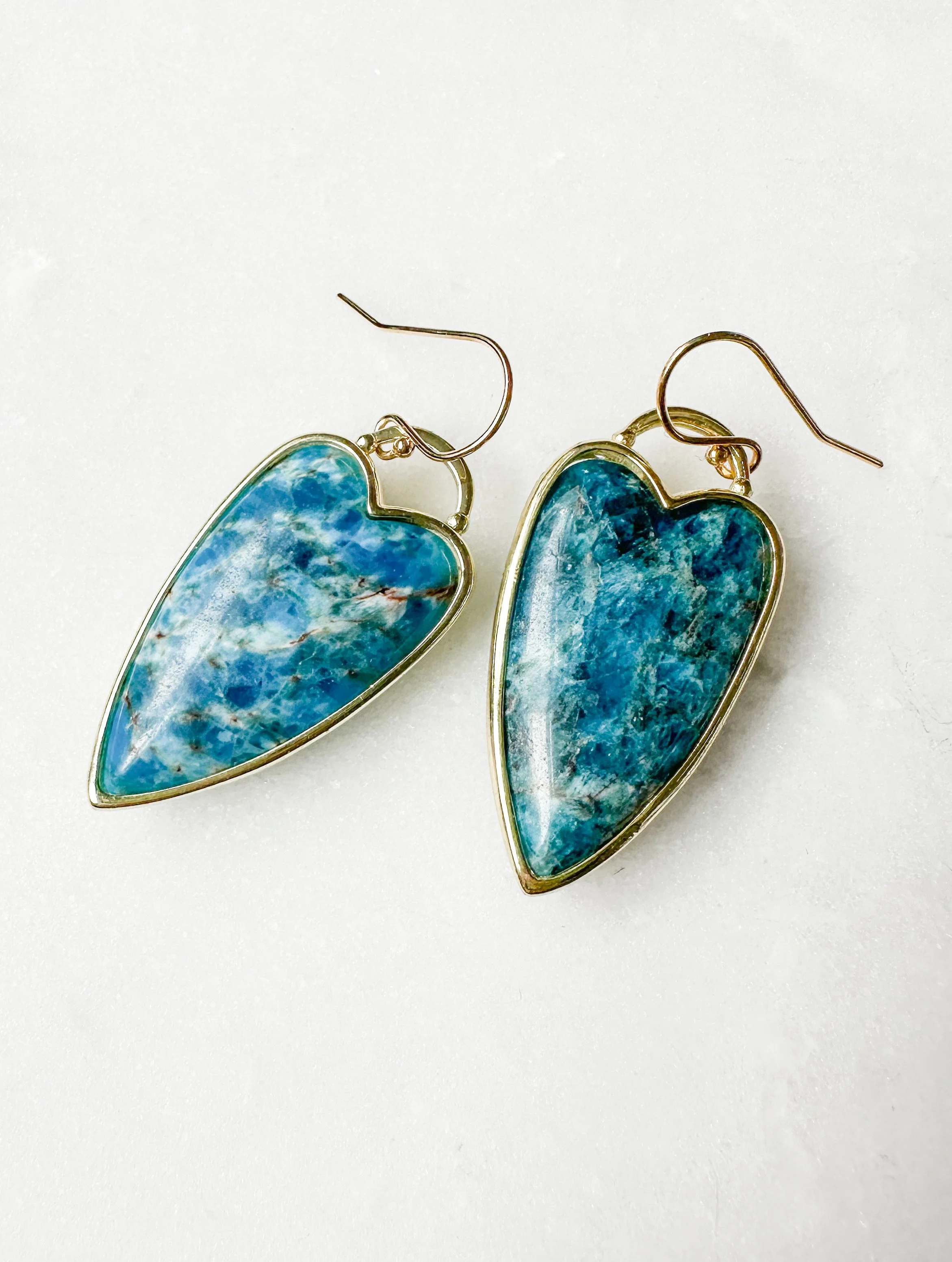 Blue imperial jasper heart pendant locket earrings // 14k gold fill