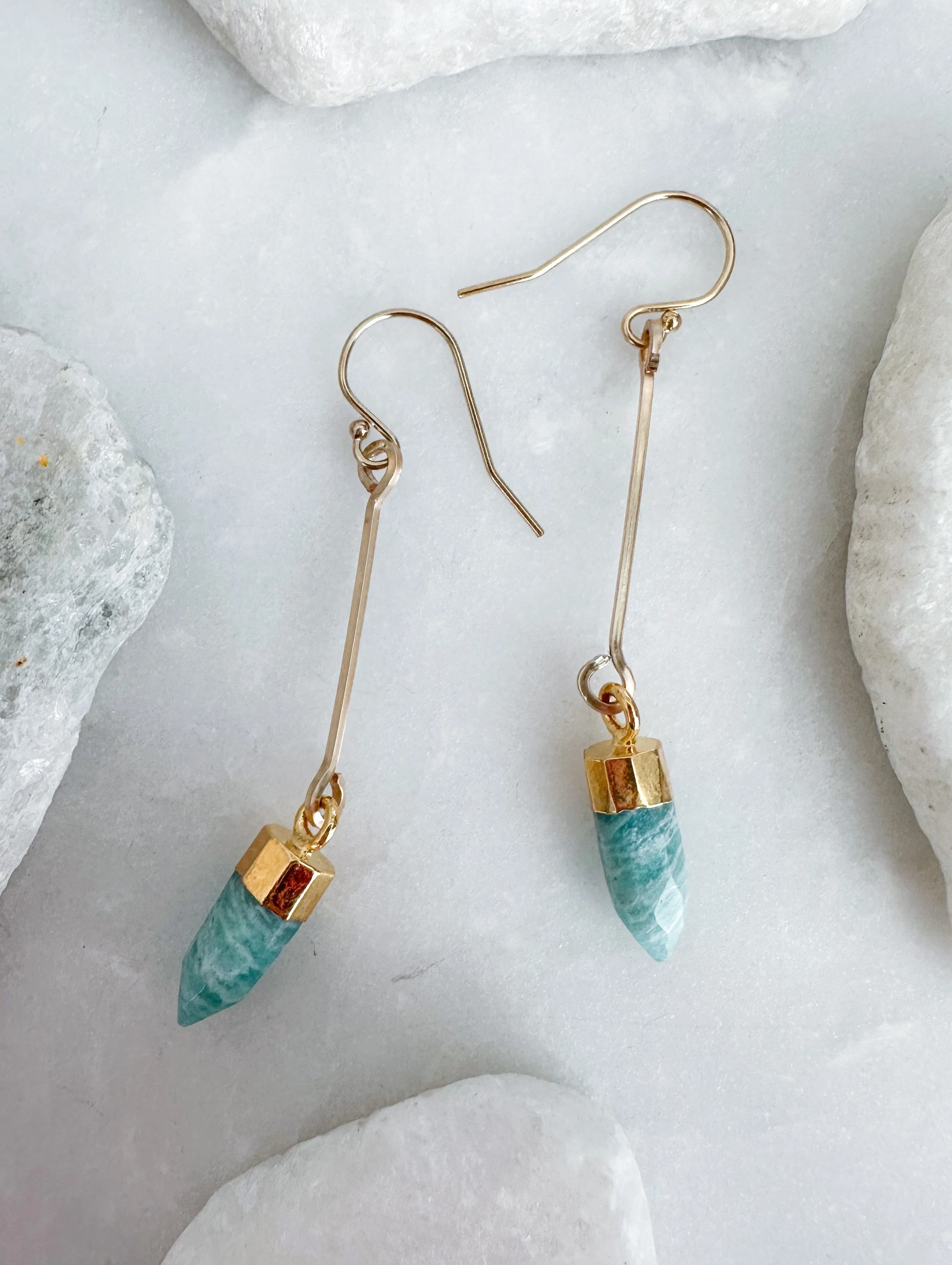 Amazonite bar drop earrings