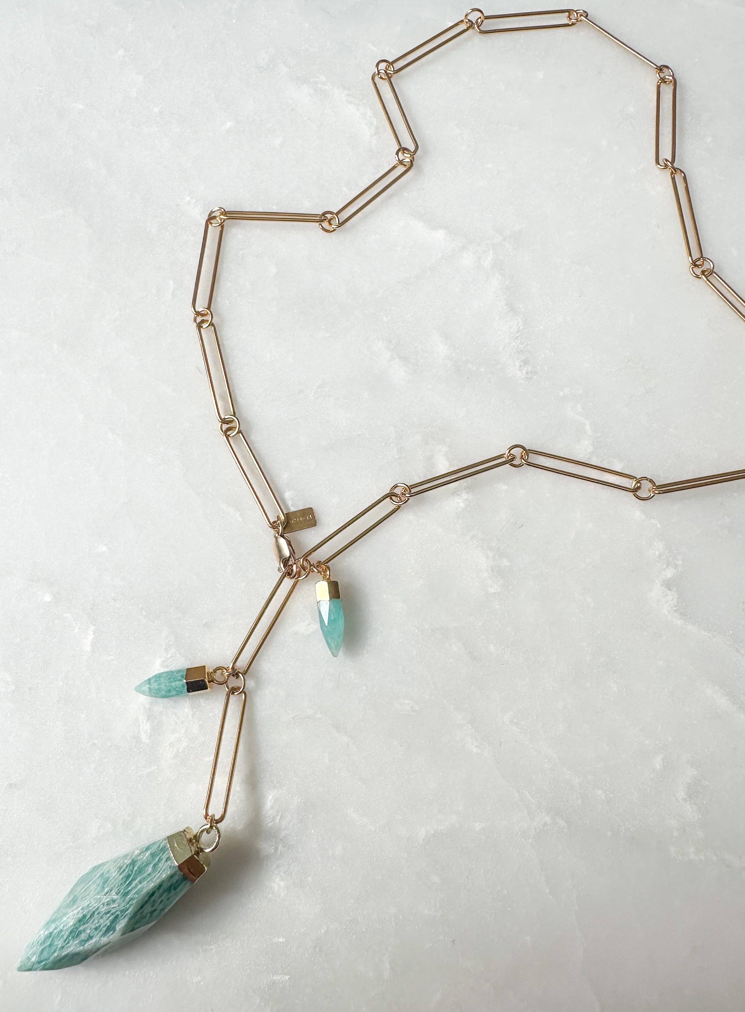 Amazonite elongated chain lariat necklace
