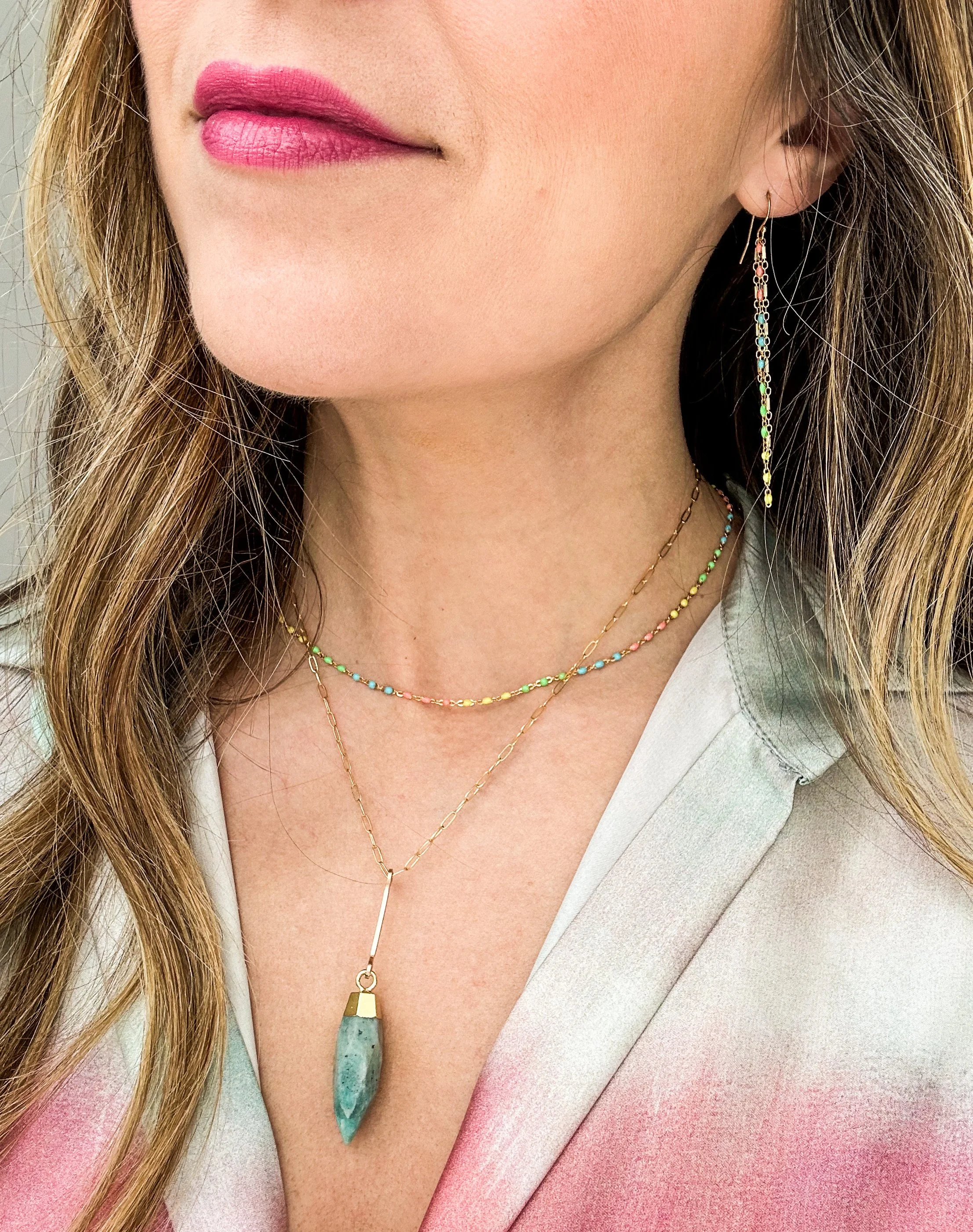 French hooks colorful chain earrings