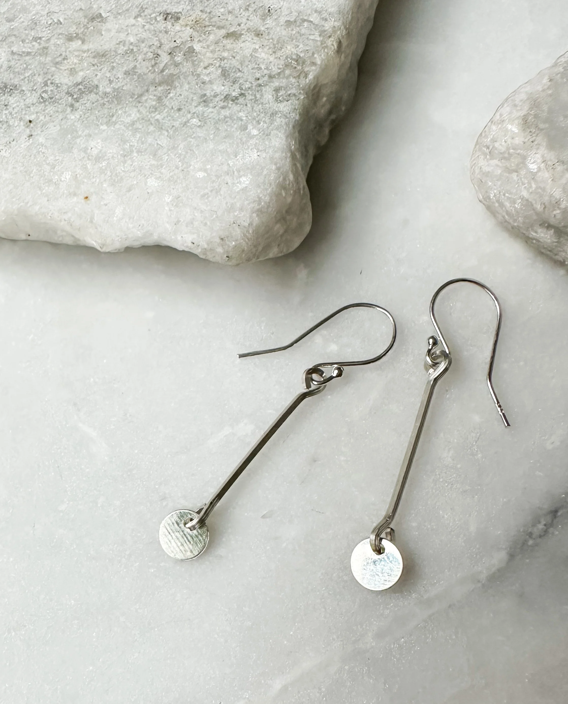 Sterling silver coin charm bar drop earring