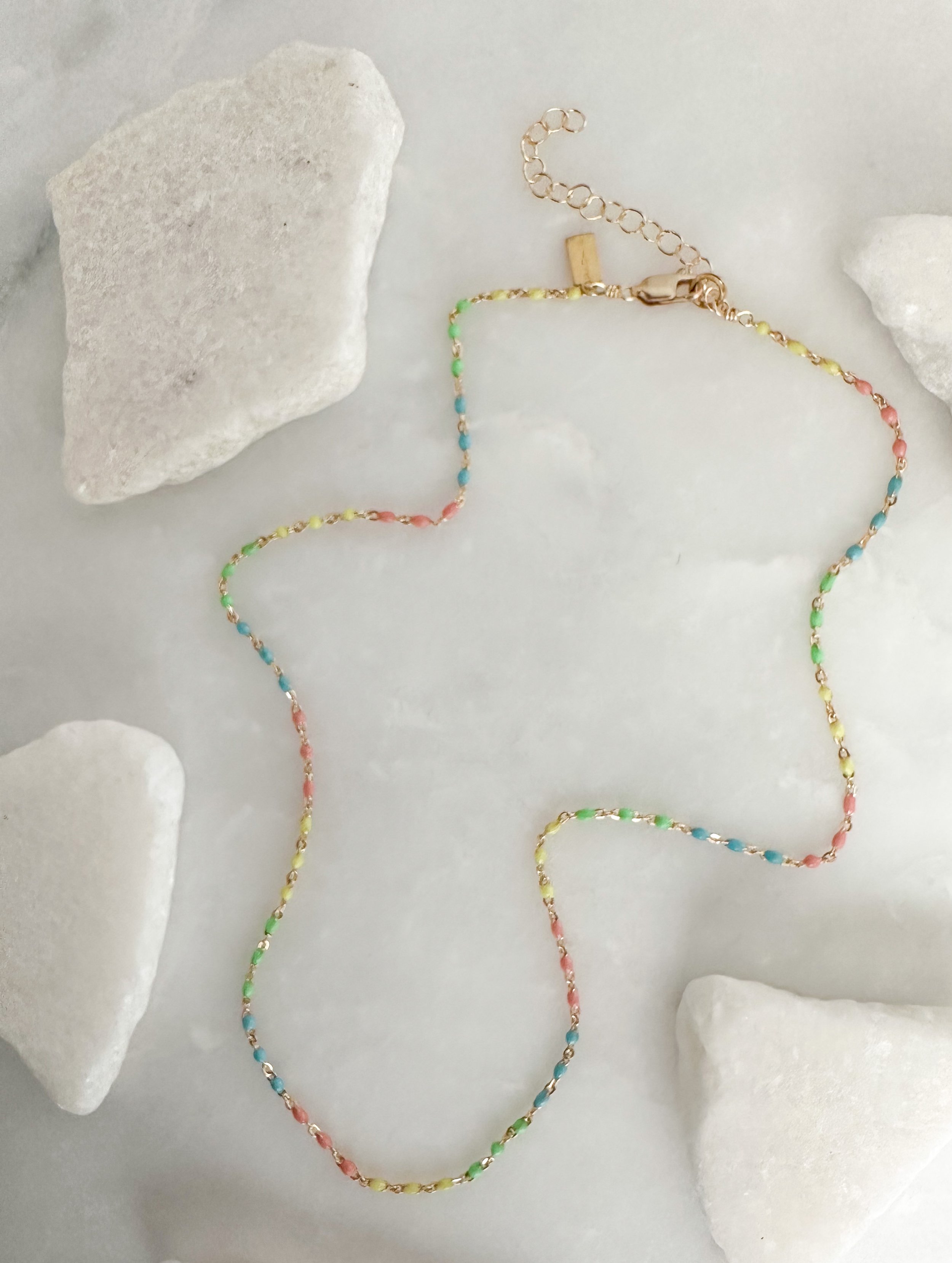 Enamel beaded chain necklace
