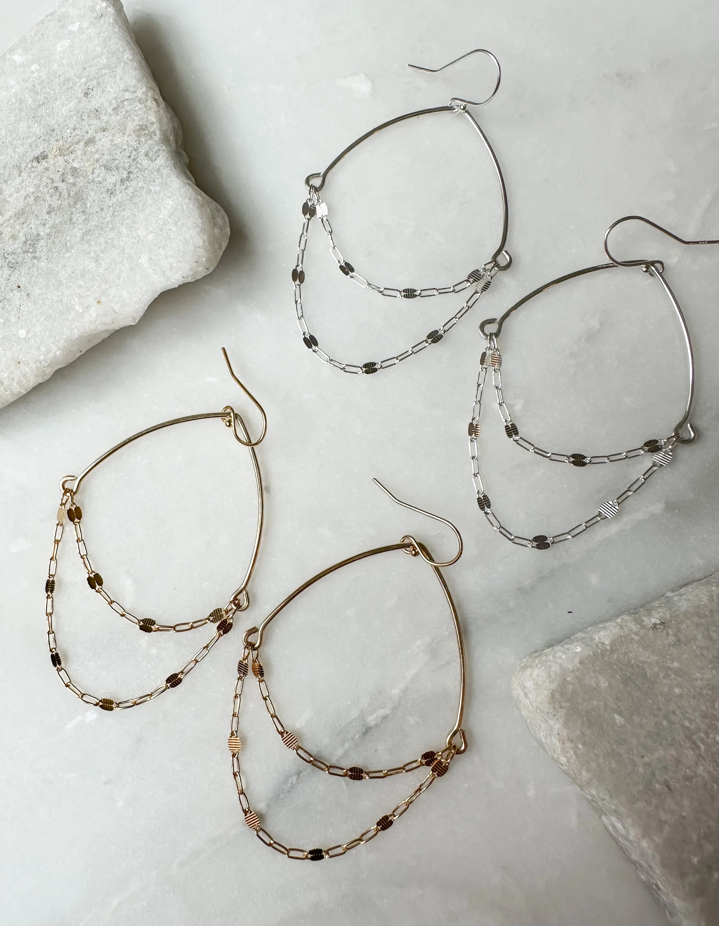 Modern chain layered fan earrings