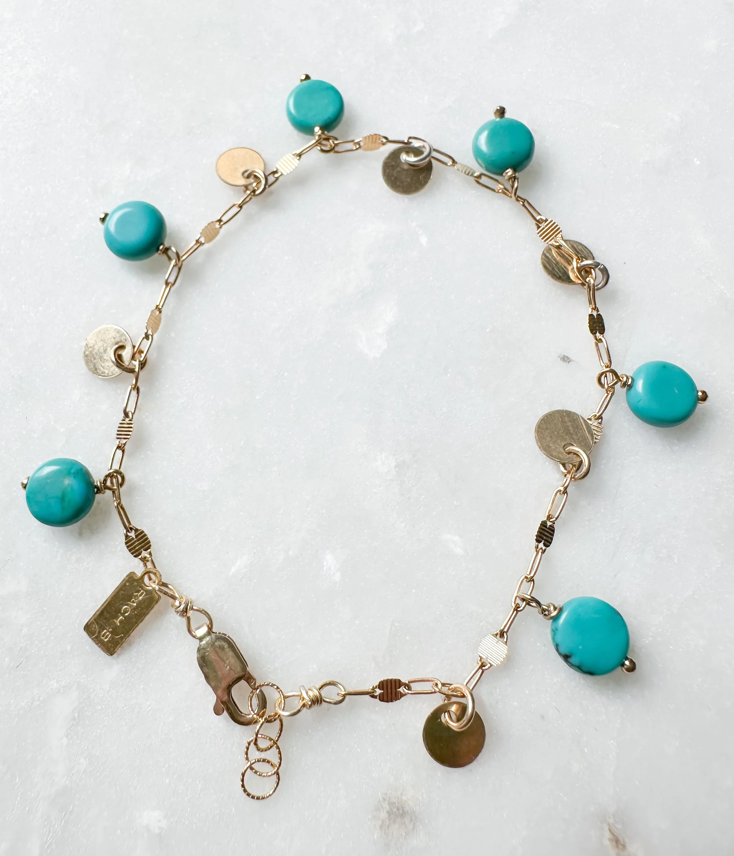 Turquoise coin charm bracelet