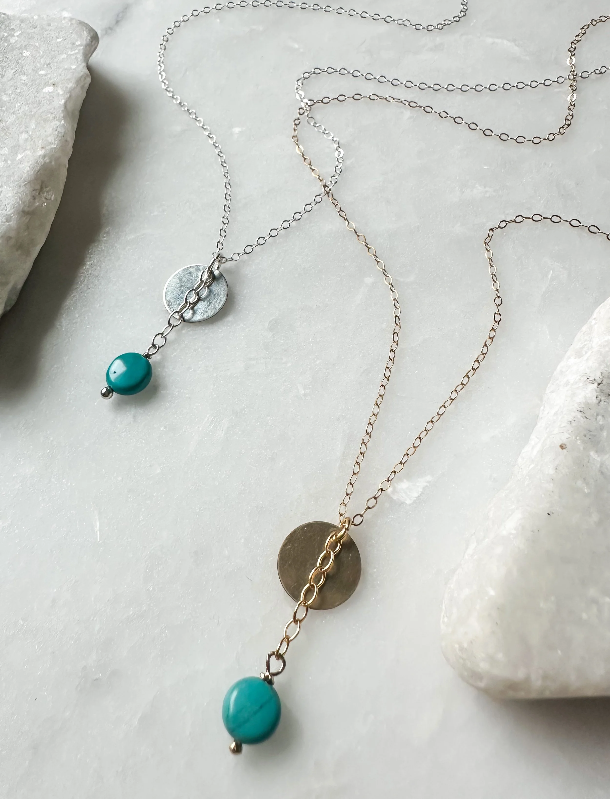 Turquoise coin "y" necklace_Rach B Jewelry_RB1311_2.JPEG