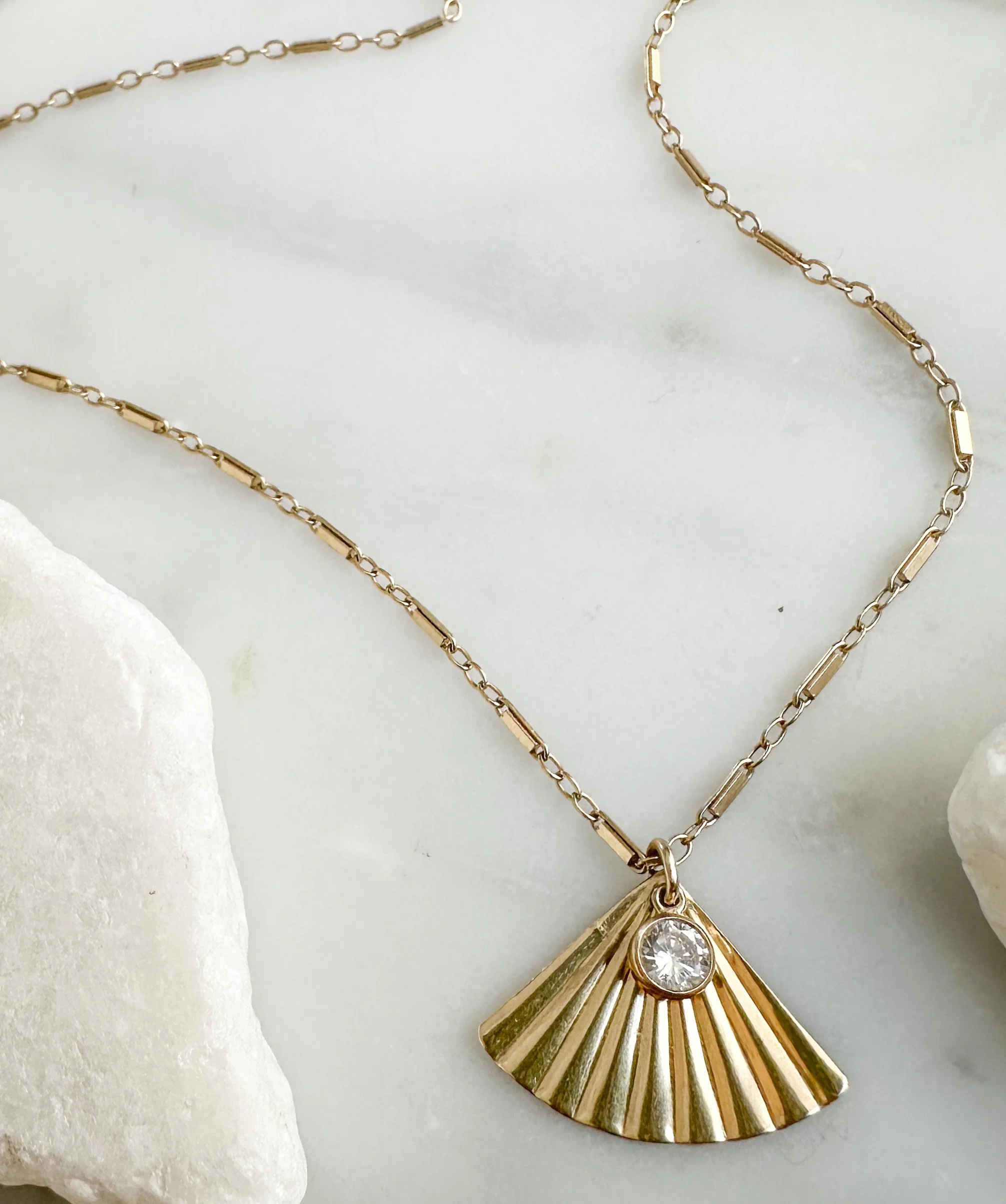 Modern handmade cubic zirconia bezel charm necklace