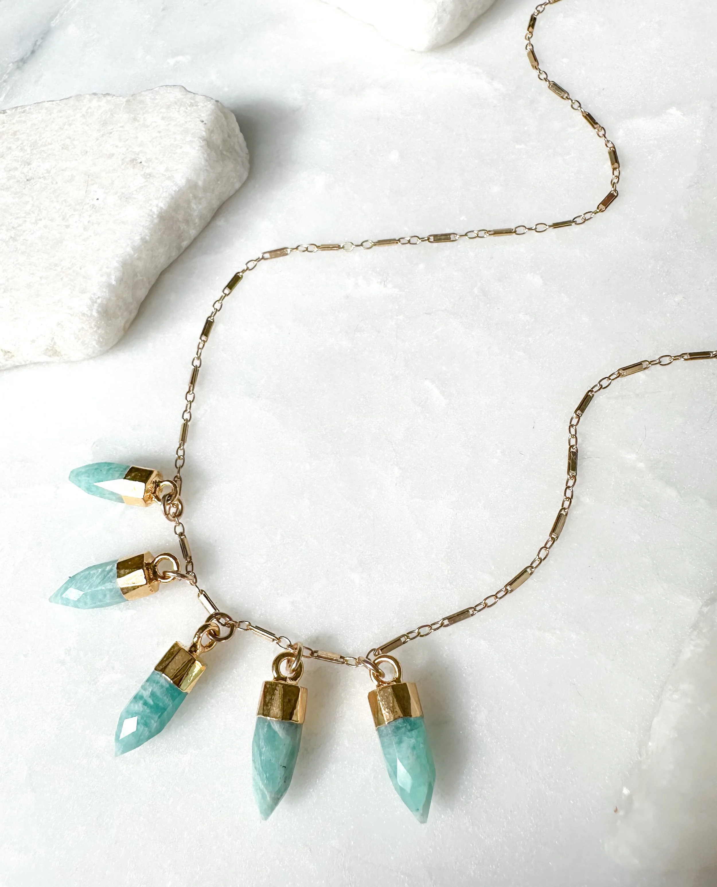 Amazonite 5-stone bib necklace // 14k gold fill