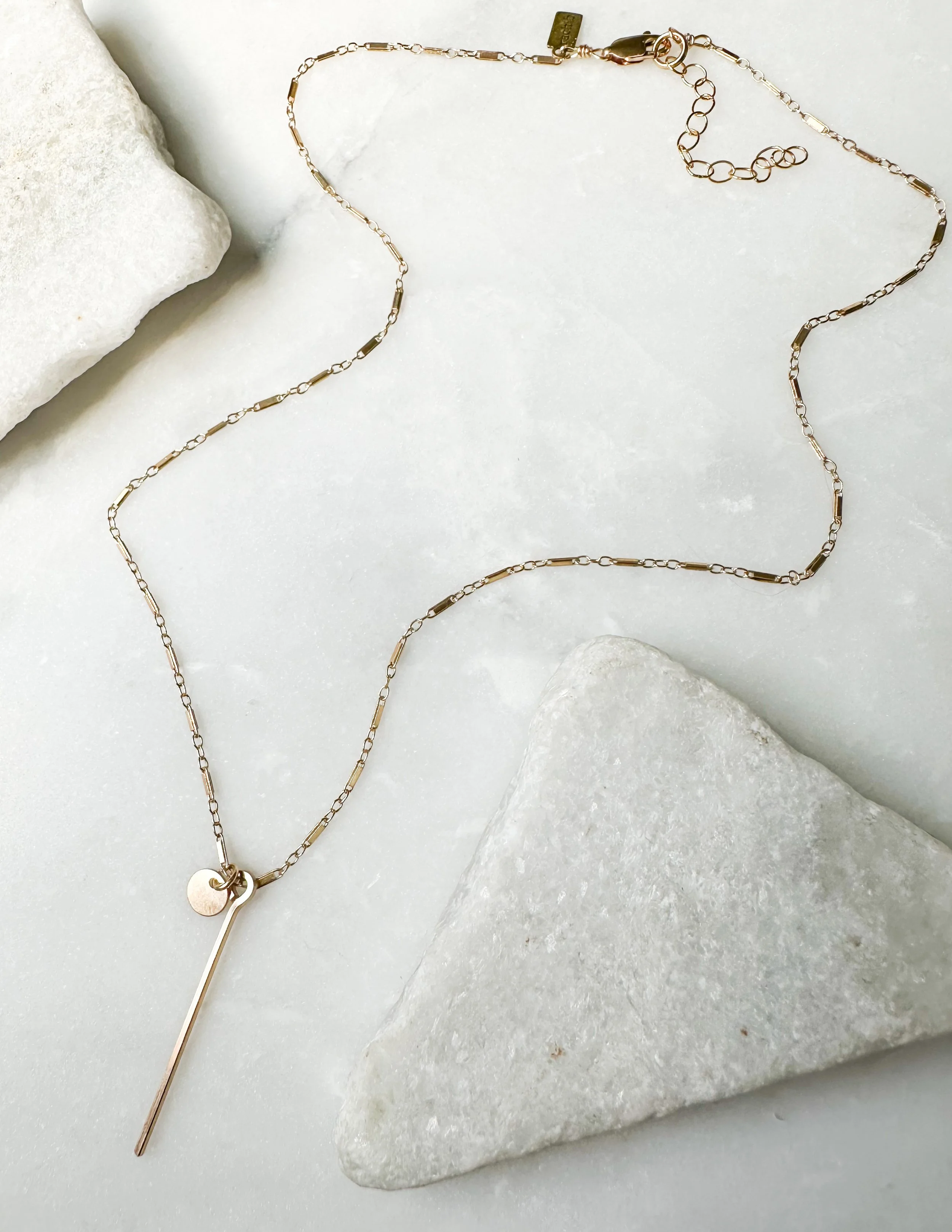 Bar drop coin charm necklace // 14k gold fill or sterling silver