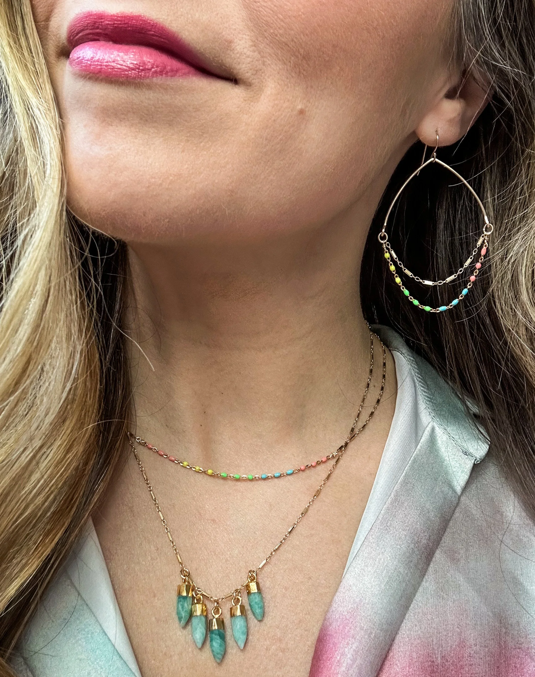 beaded chain drape hoop earrings