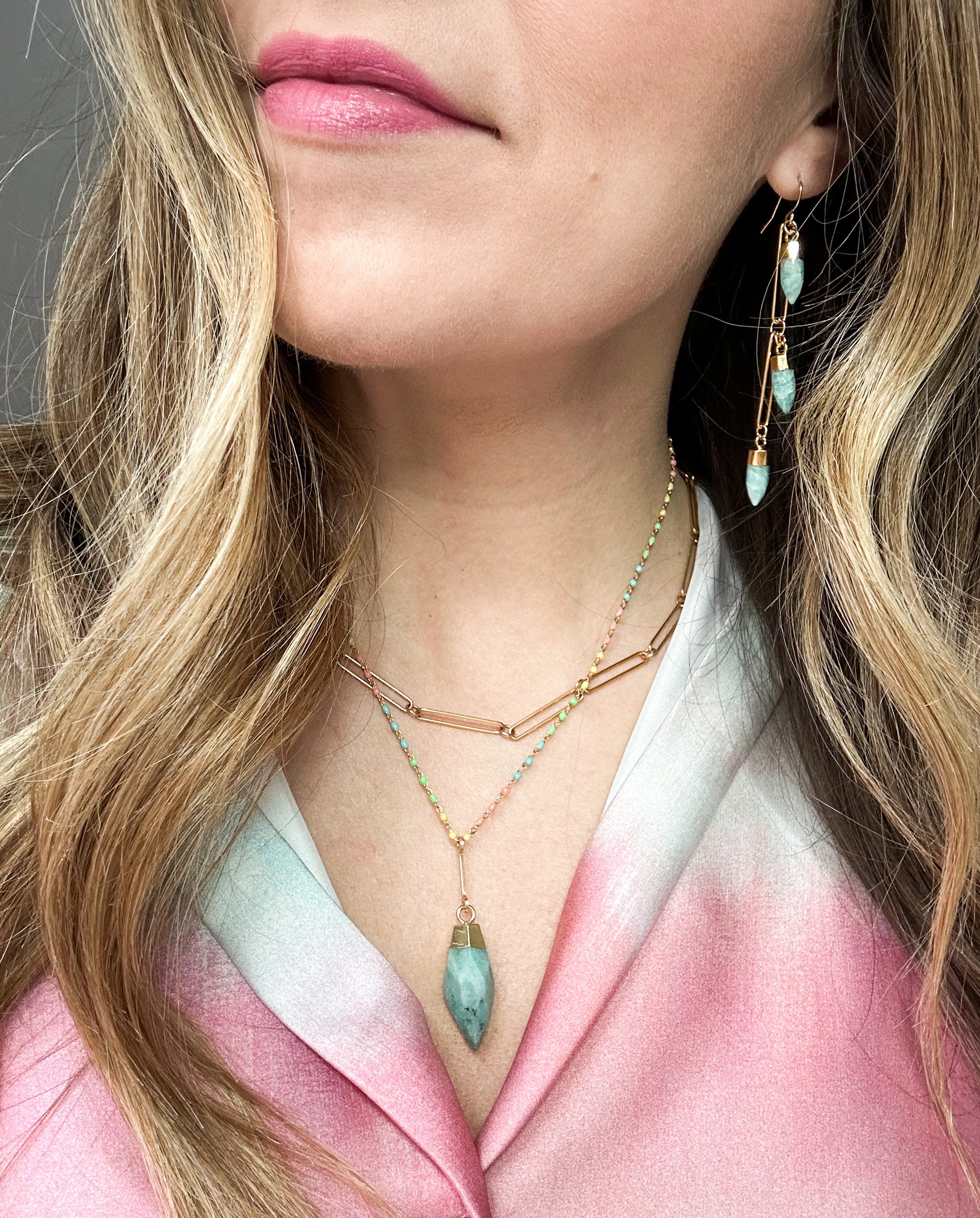 Amazonite cheerful enamel chain y-drop necklace