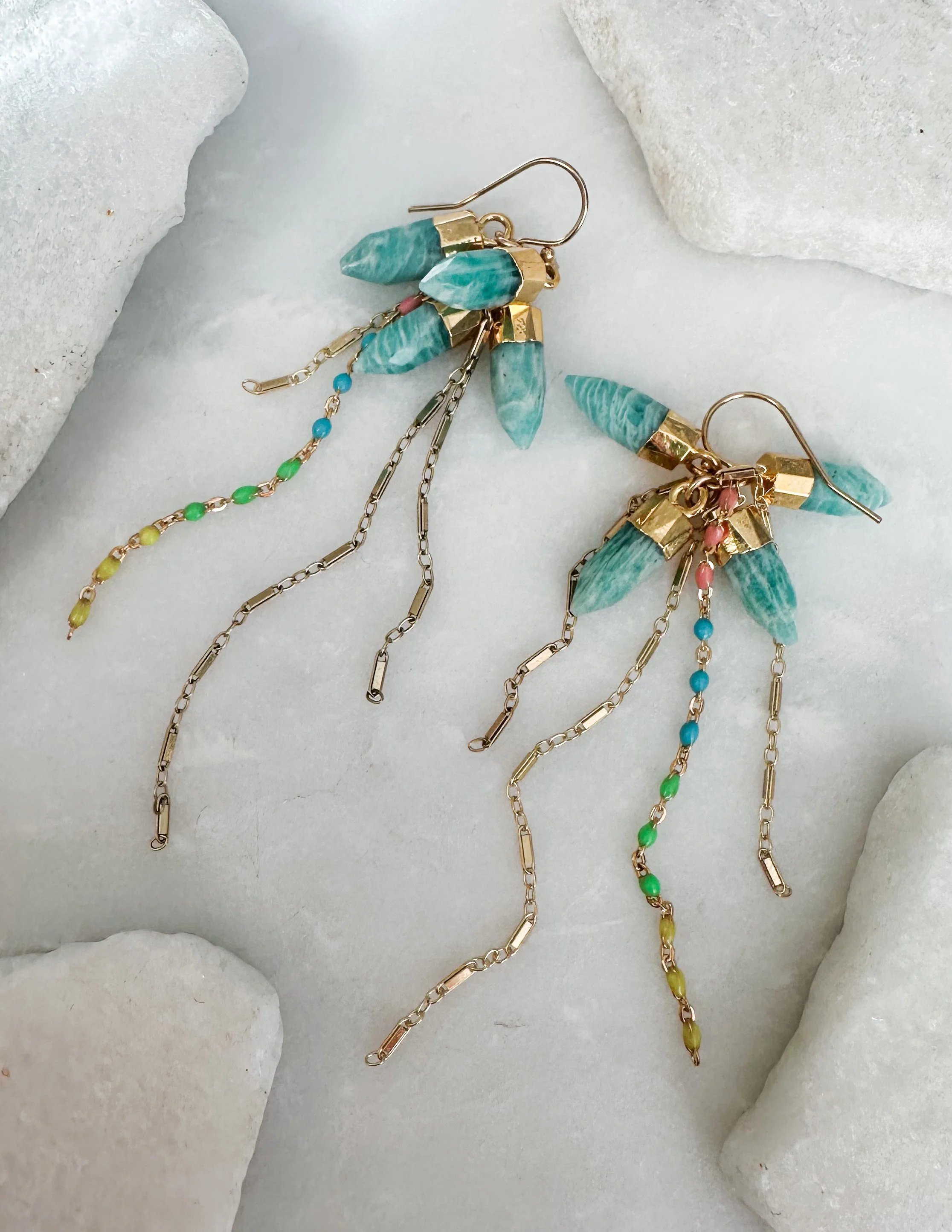 Amazonite cluster chain fringe earrings