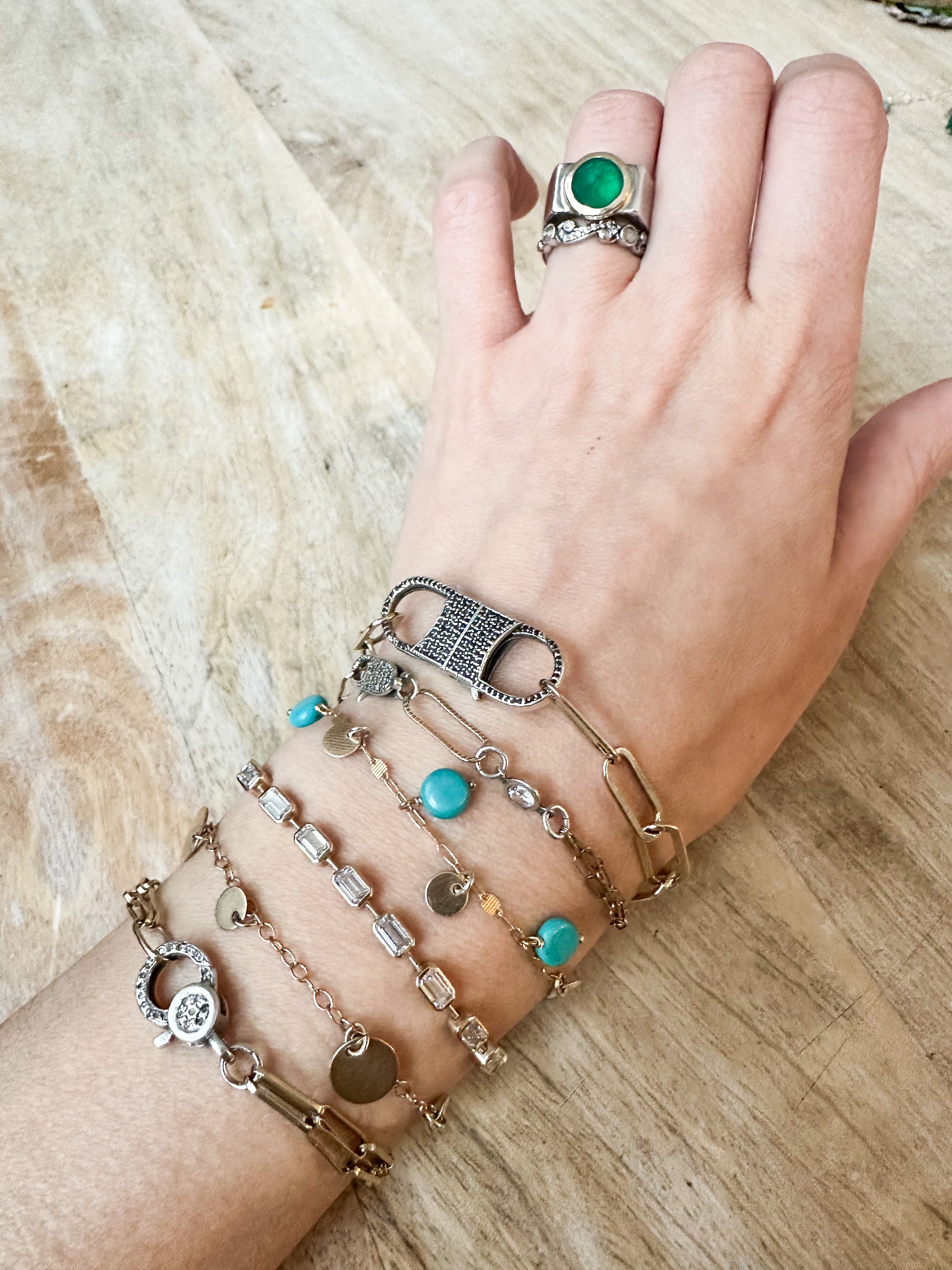 Turquoise coin link chain charm bracelet_Rach B Jewelry_RB1301_1.JPEG