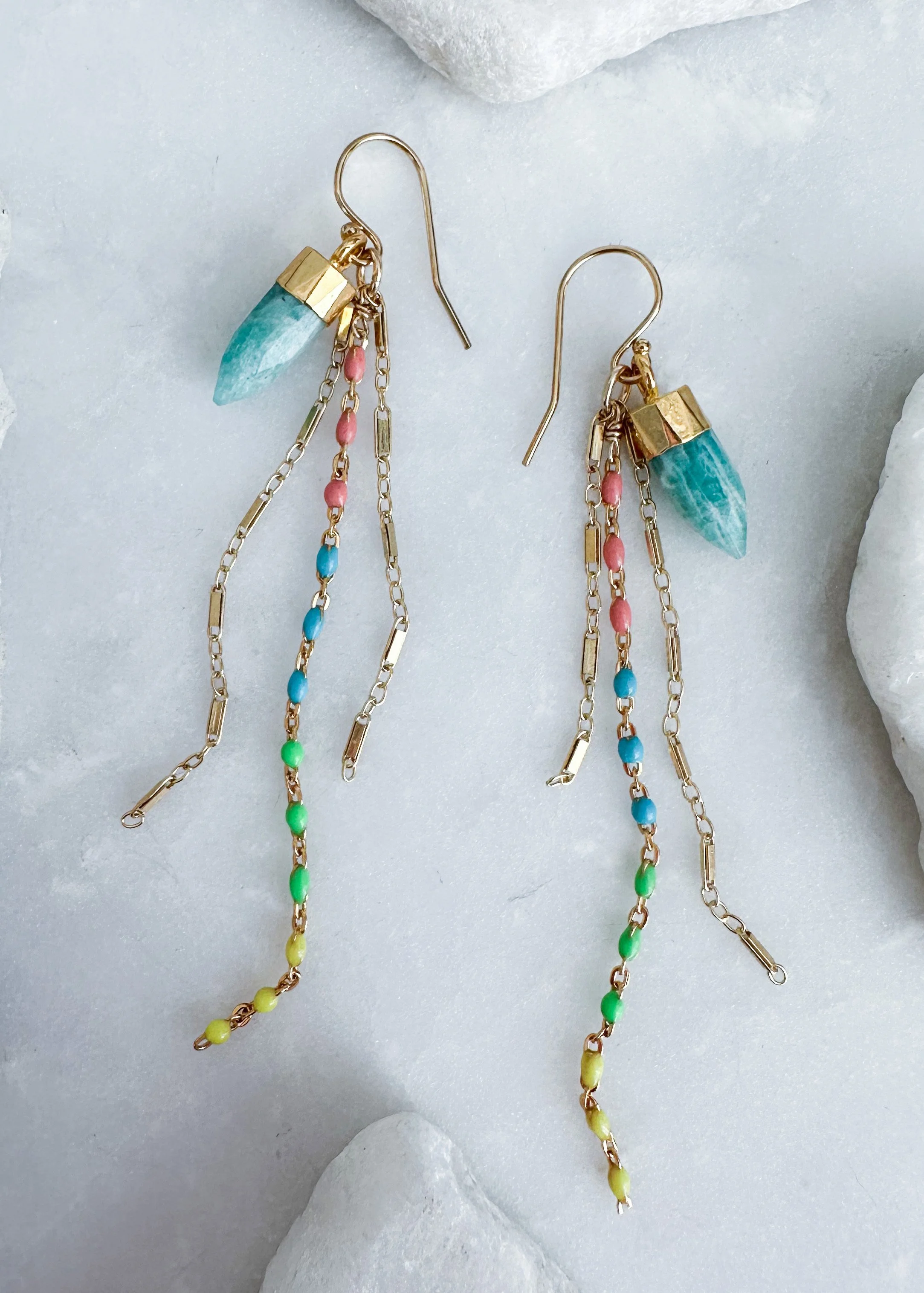 Amazonite enamel chain earring