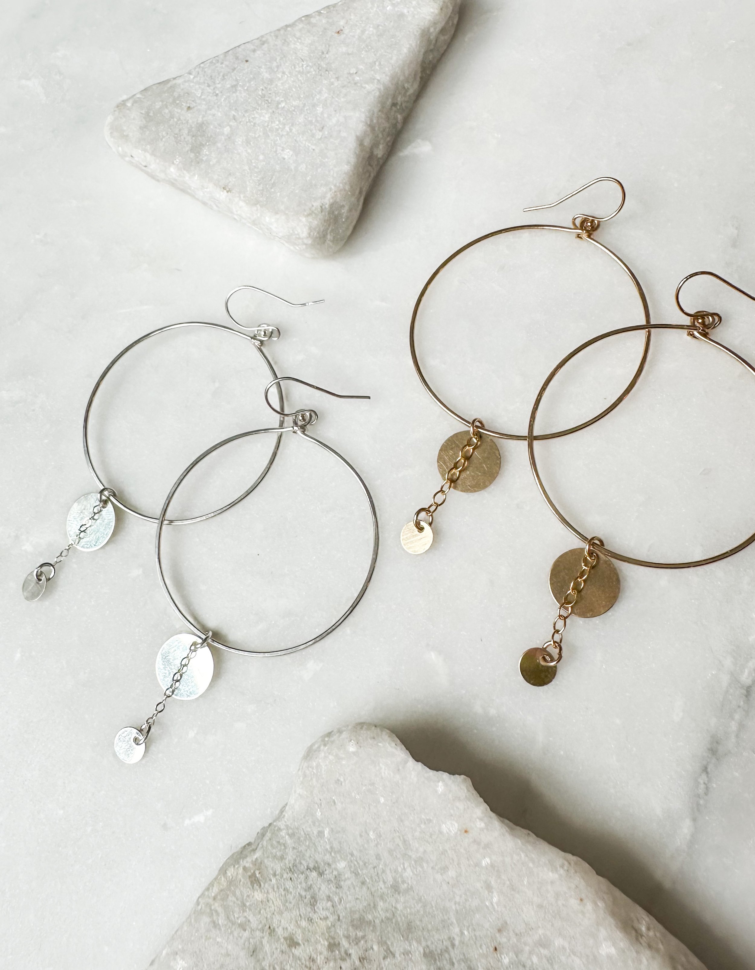 Everyday coin charm hoop earrings
