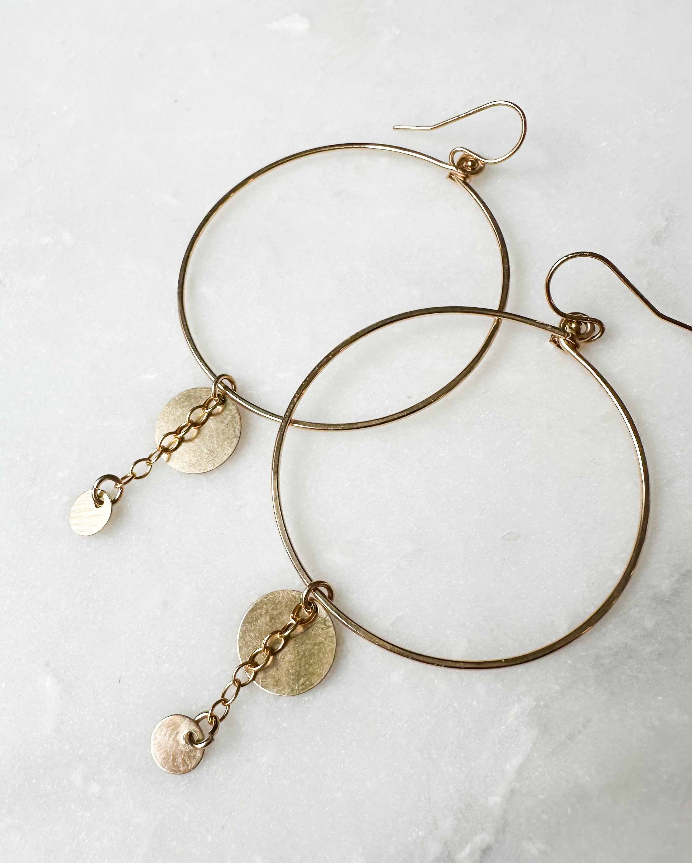 Large chain drop coin hoop earrings // 14k gold fill or sterling silver