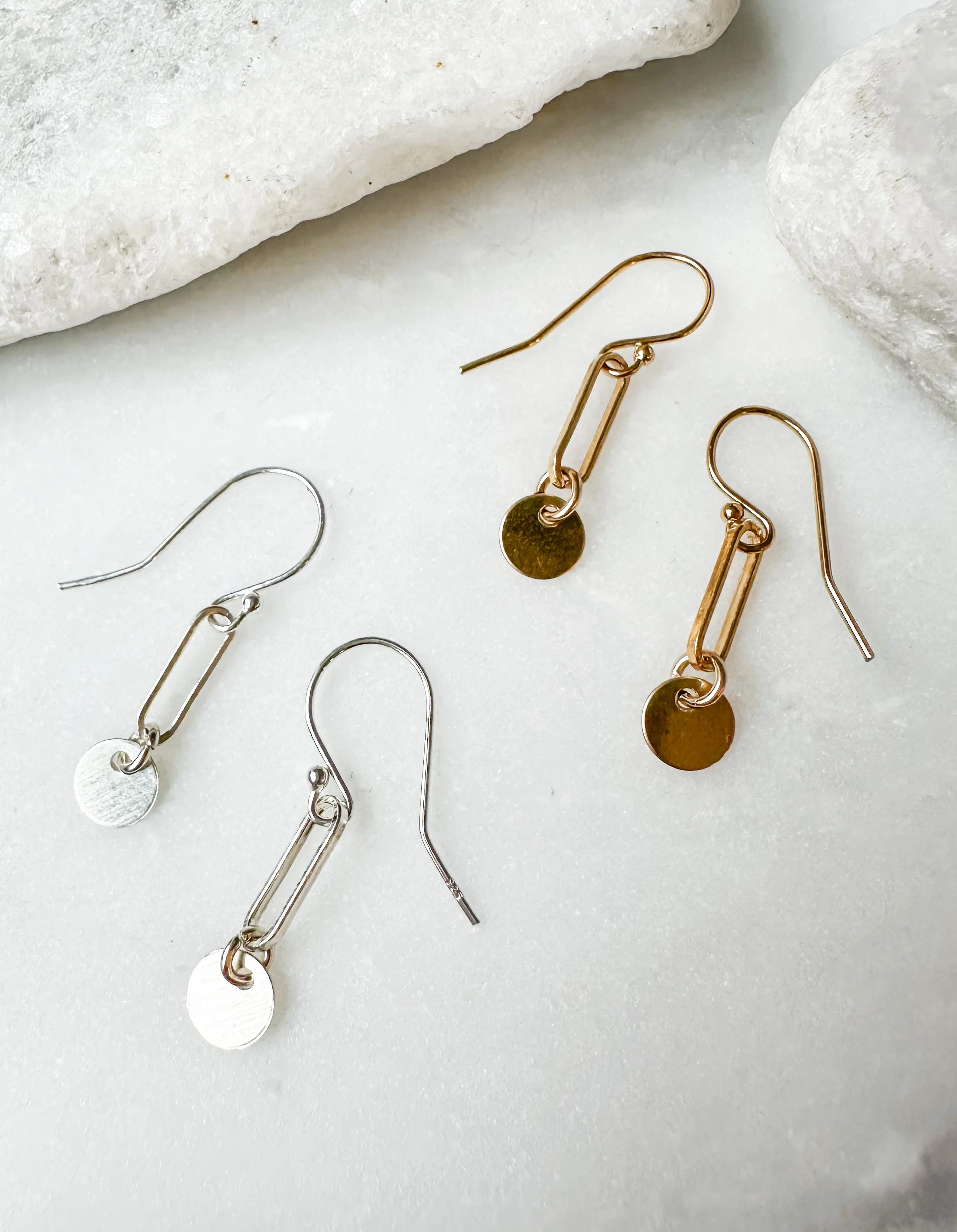everyday sterling silver coin link drop earring