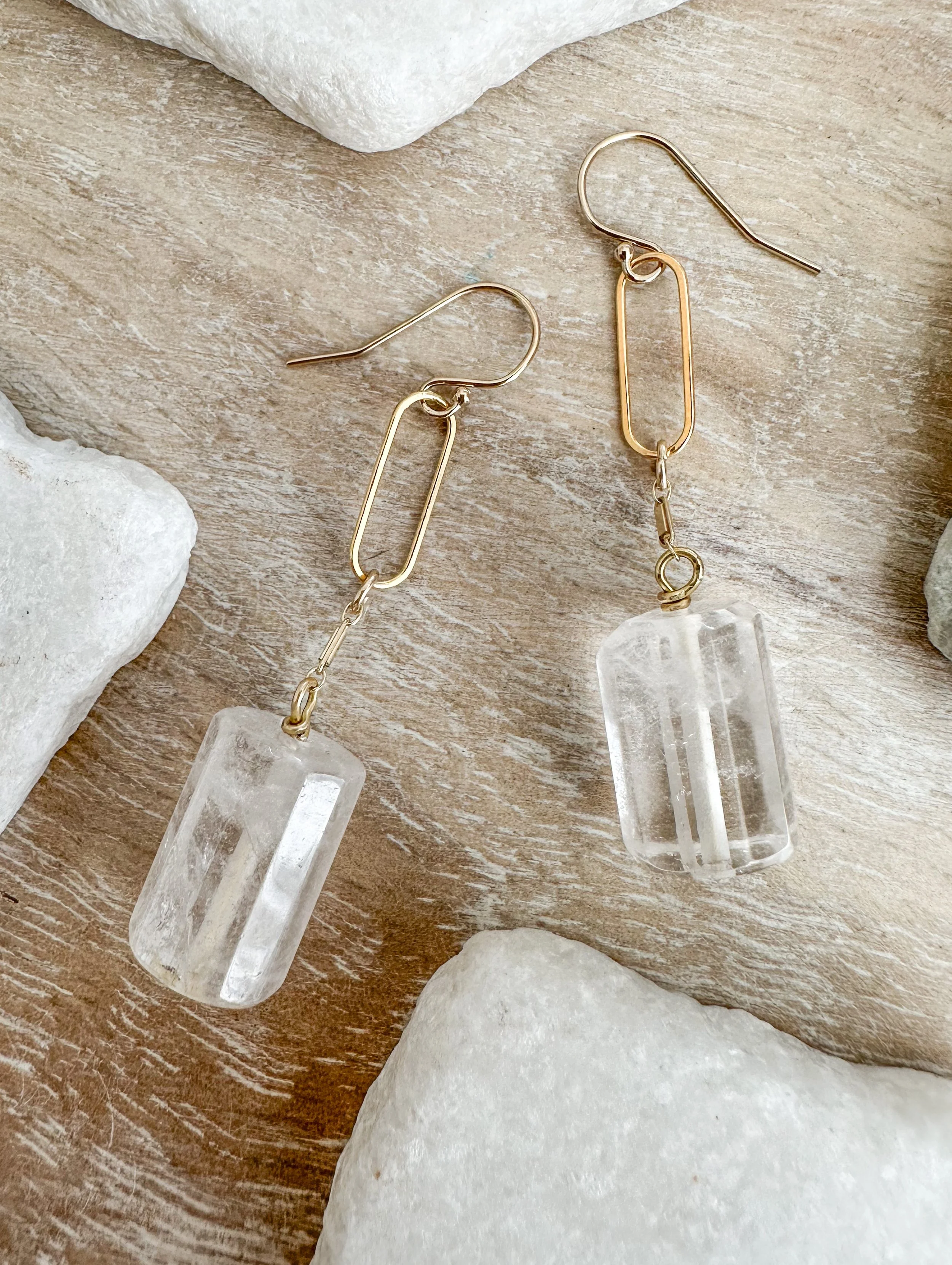 Rock crystal quartz paperclip link chain earring // 14k gold fill or sterling silver