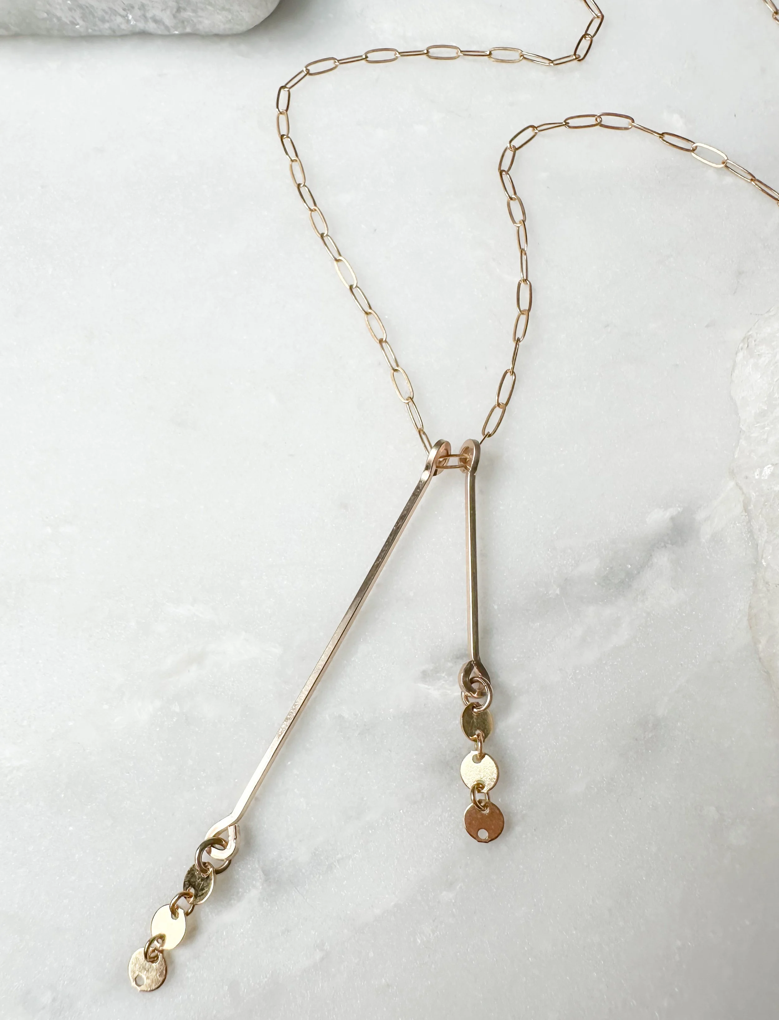 Coin link double bar necklace // 14k gold fill or sterling silver