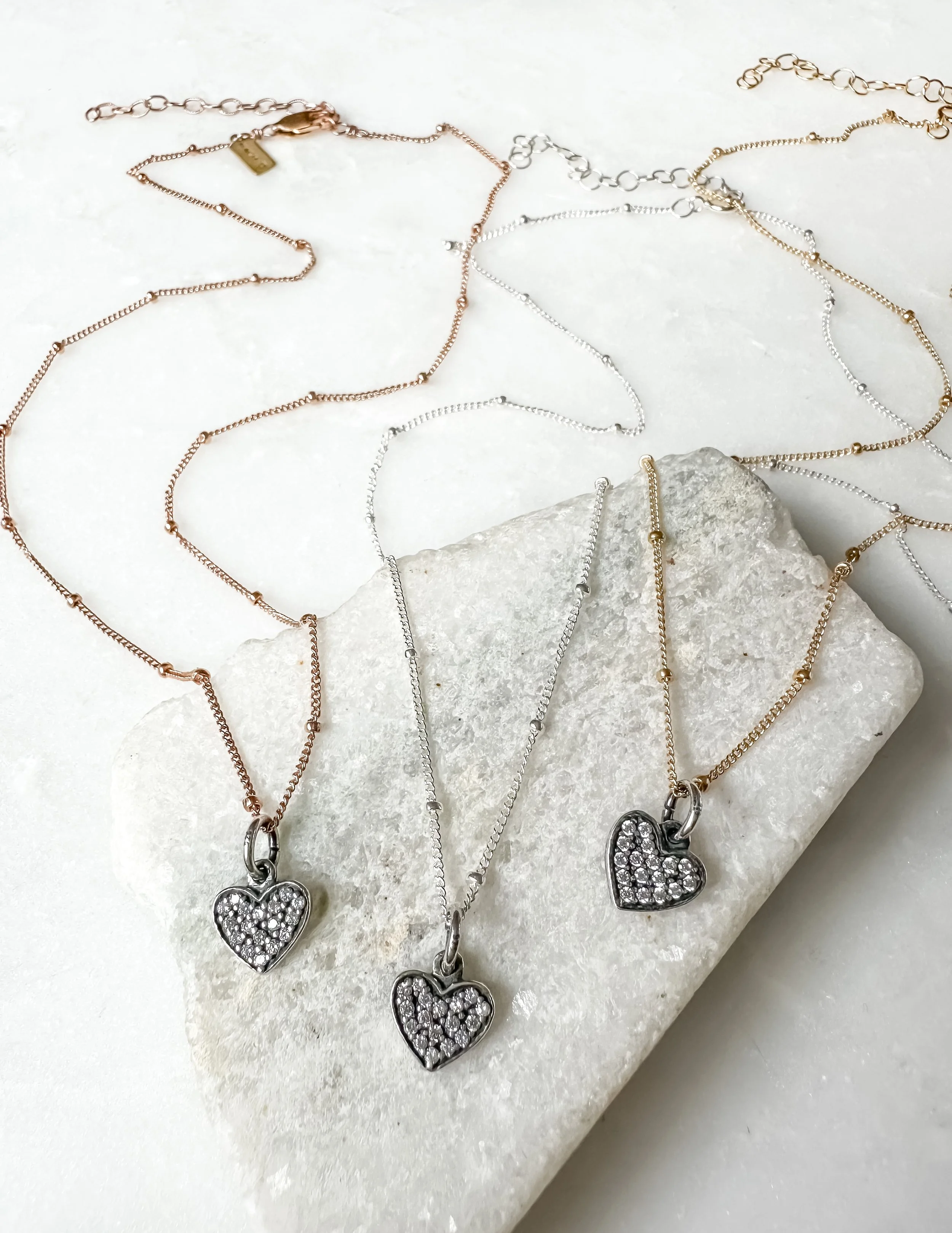 Cubic zirconia CZ pave heart charm necklace // 14k rose gold fill, 14k gold fill or sterling silver