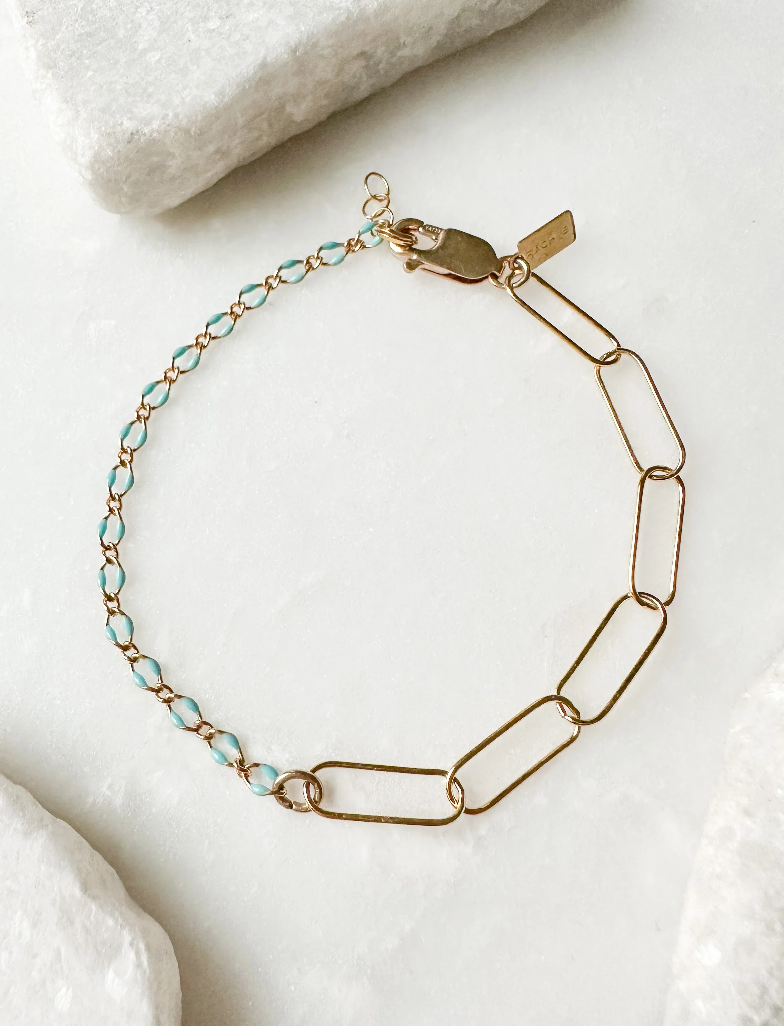 Turquoise enamel paperclip link bracelet_Rach B Jewelry_RB1302_3.JPEG