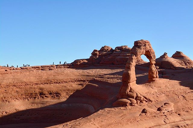 Sunset at delicate arch can be a bit crowded, so it&rsquo;s nice to go at sunrise if you can! #arches #nationalpark #roadtrip #audiodrama #fiction #podcast #roadtripradio