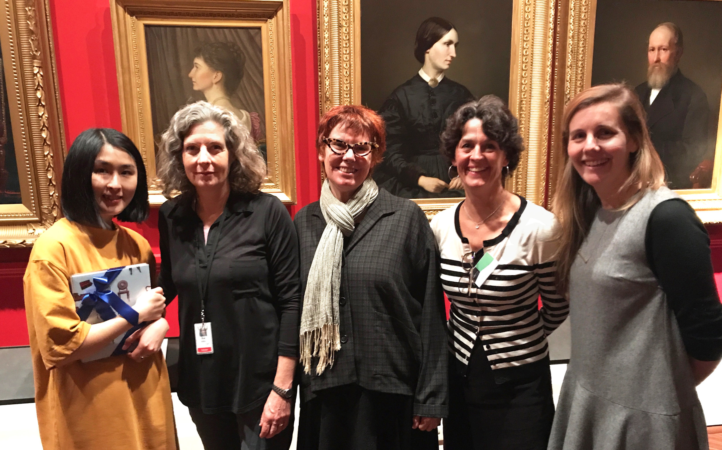 2017 Creative Fellowship Residency announcement event, State Library Victoria L-R: 2017 resident Kyoko Imazu, 2016 resident Ros Atkins, Tess Edwards, Indra Kurzeme, Nicole Bowller
