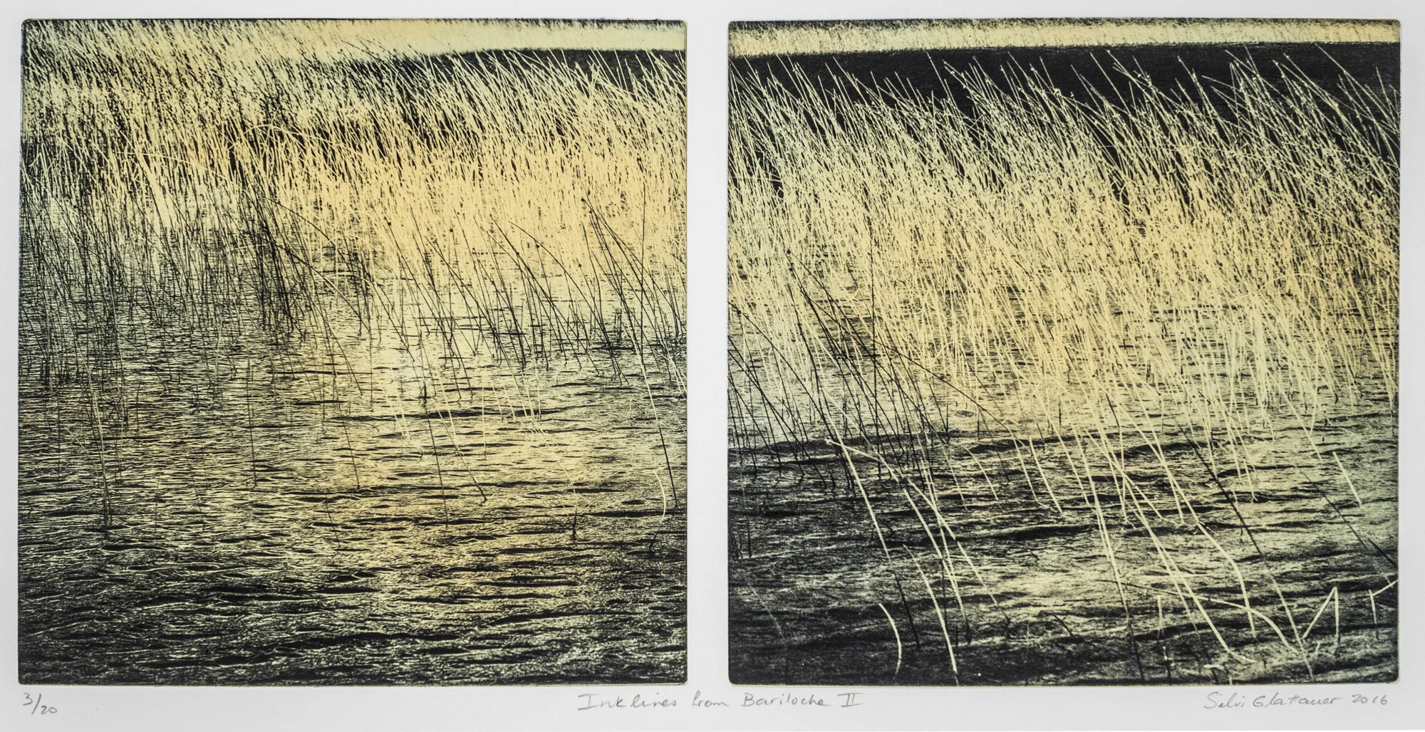 "Inklines from Bariloche II" 2 Plate Photogravure with Inkjet Chine Collee. Framed Size 68 x 50 cm. Edition of 20