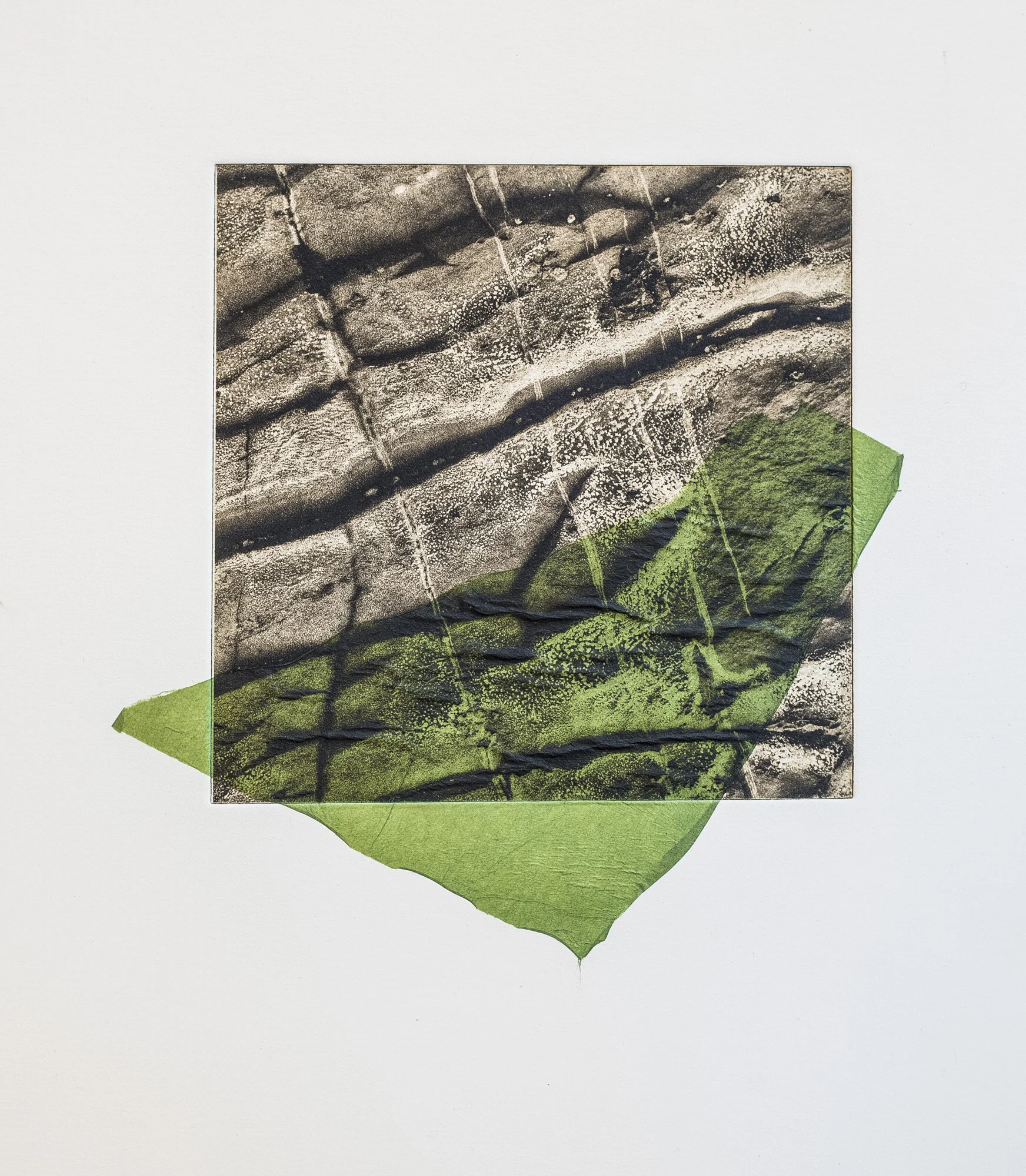 "From Bittangabee to Arenys du Munt 2" Photogravure with Chine Collee - Unique State - Framed Size 50 x 50 cm