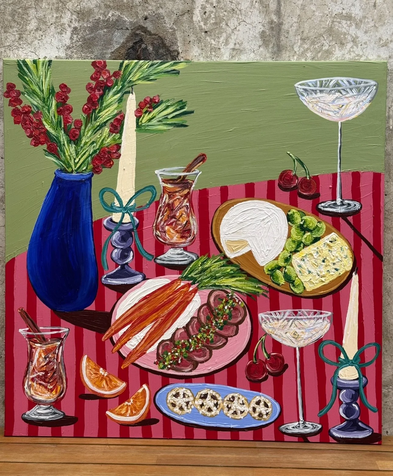 REVEAL time for the December Supper Club Print Club Painting!!! 🎄🎁Of course this month had to be festive themed with some gorgeous mulled wine, glittering champagne, delicious cheeses and more on the menu! DON&rsquo;T forget if you want this print 