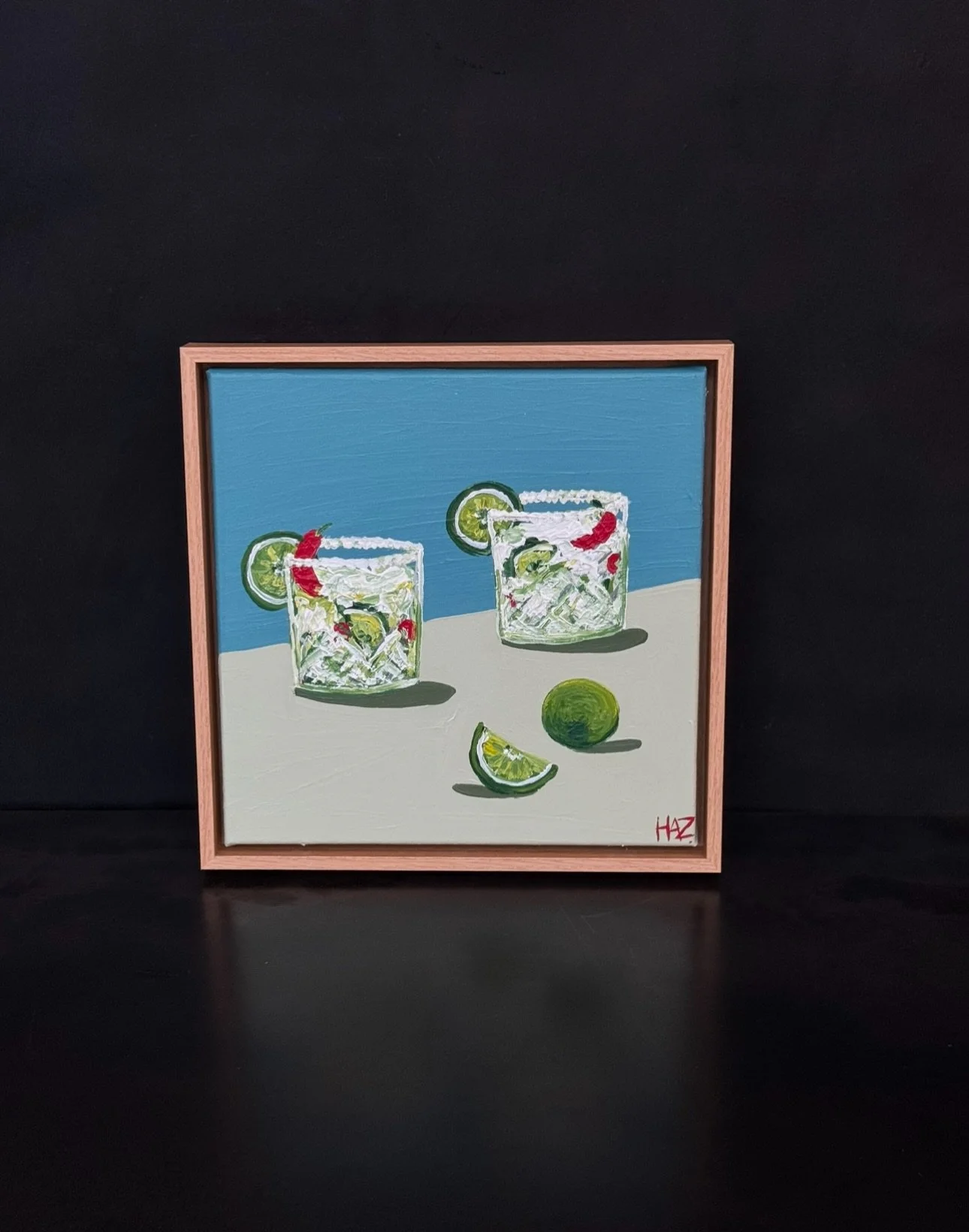 Chilli Margaritas 🌶️ 🍸 

30xm x 30cm 
Acrylic on canvas 
Framed in Oak 

#artist #proffesionalpainter #fulltimeartist #painter #chilli #margaritas #chillimargarita #acrylicpainting