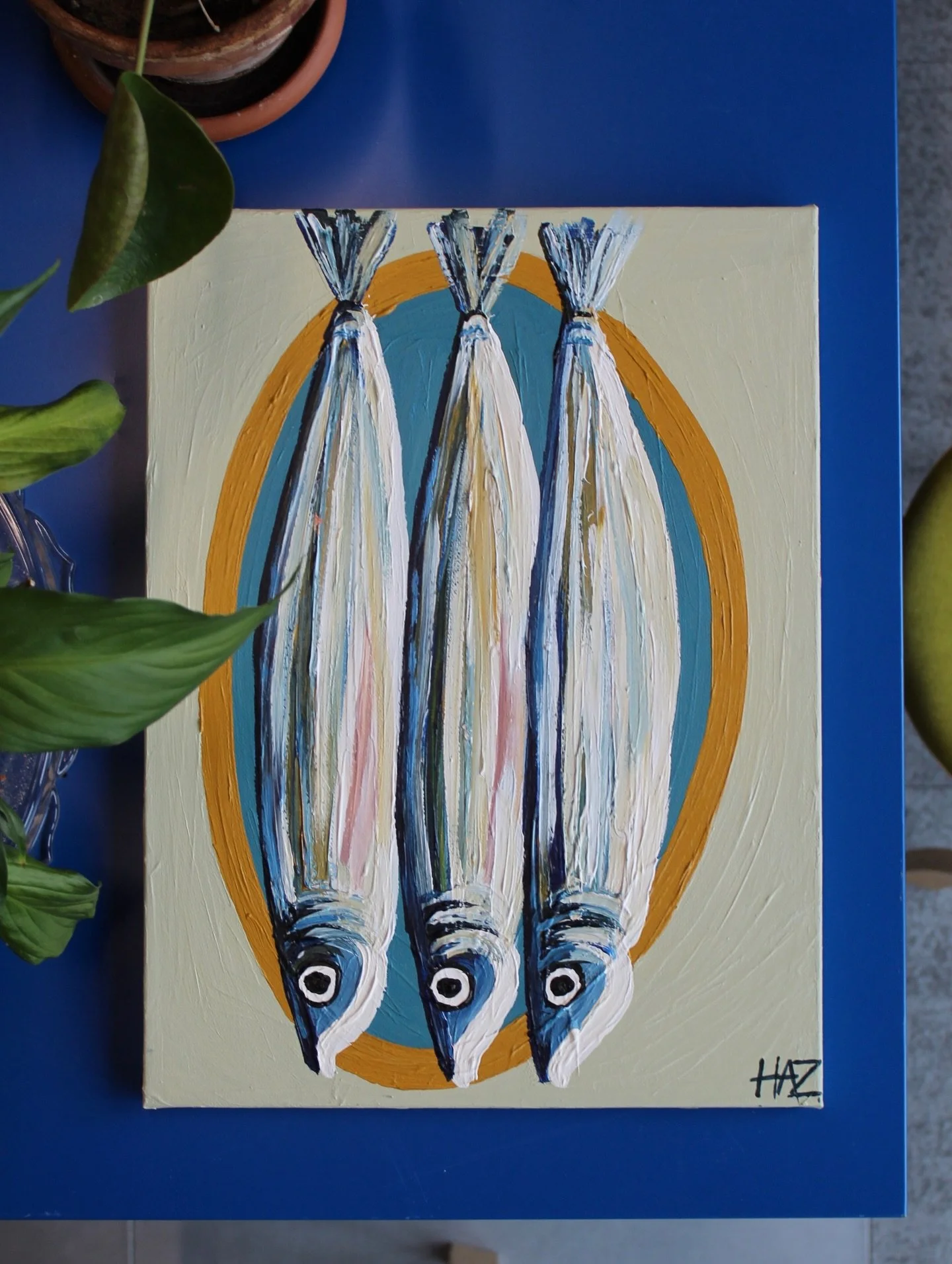 Catch Of The Day, 30cm x 40cm, Acrylic on Canvas, 2026. For days diving into the blue. 

#originalpainting #londonartist #originalartwork #art stilllife