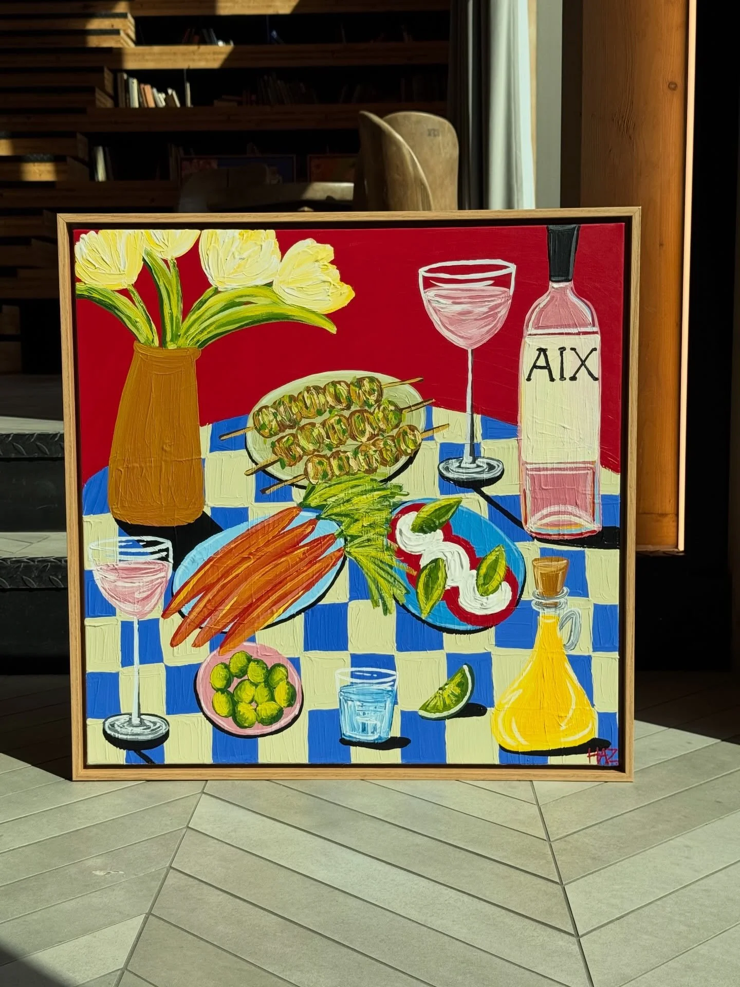 Dinner in Provence, 60cm x 60cm, Acrylic on Canvas, Framed in Oak, 2026. 

#art #artwork #acryliconcanvas #stilllifepaintings