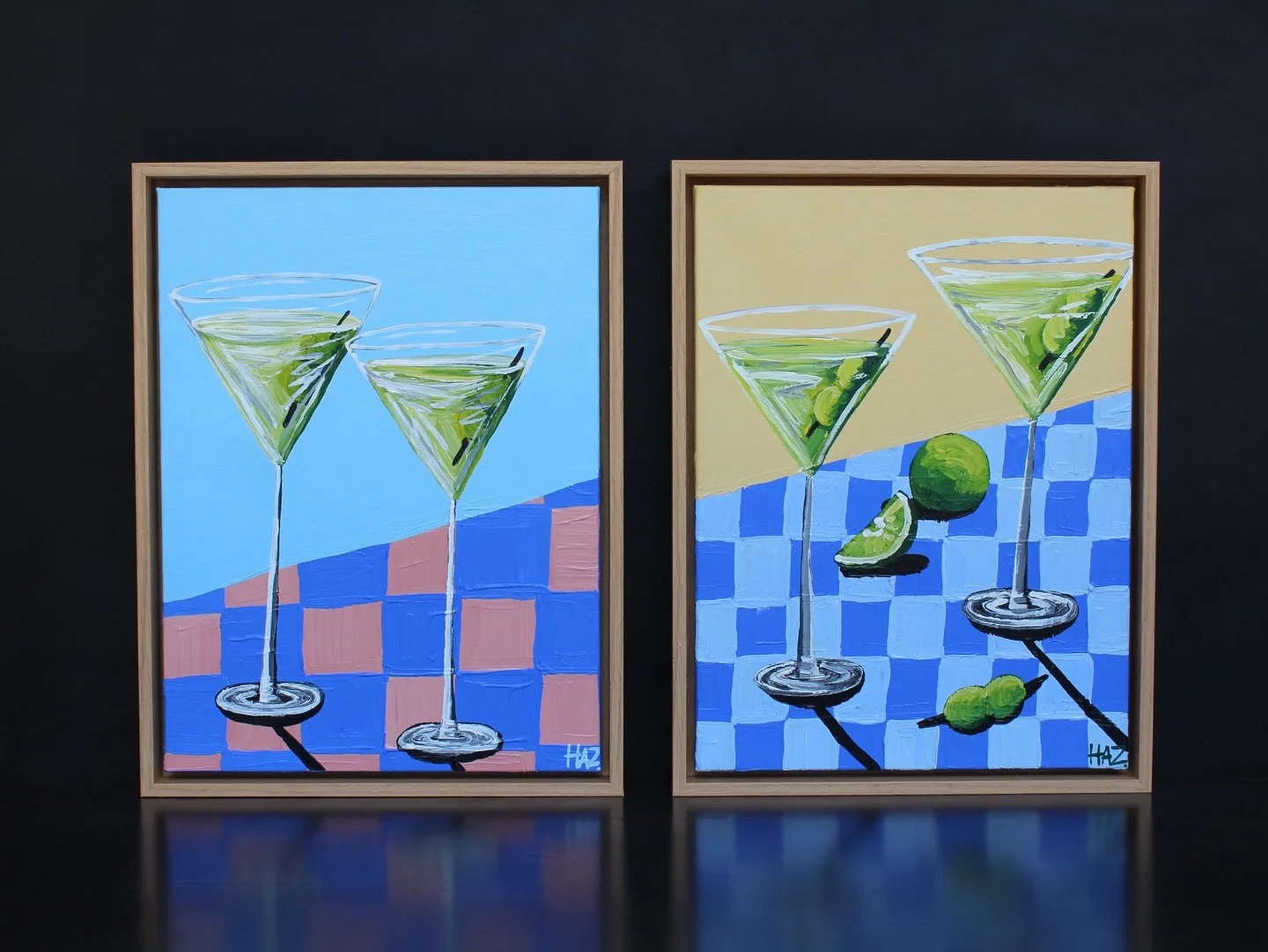 Girls Night Out &amp; Olive Martinis, acrylic on canvas, 40cm x 30cm, framed in oak, 2026.

#martini #acryliconcanvas #martinipainting #art #artist