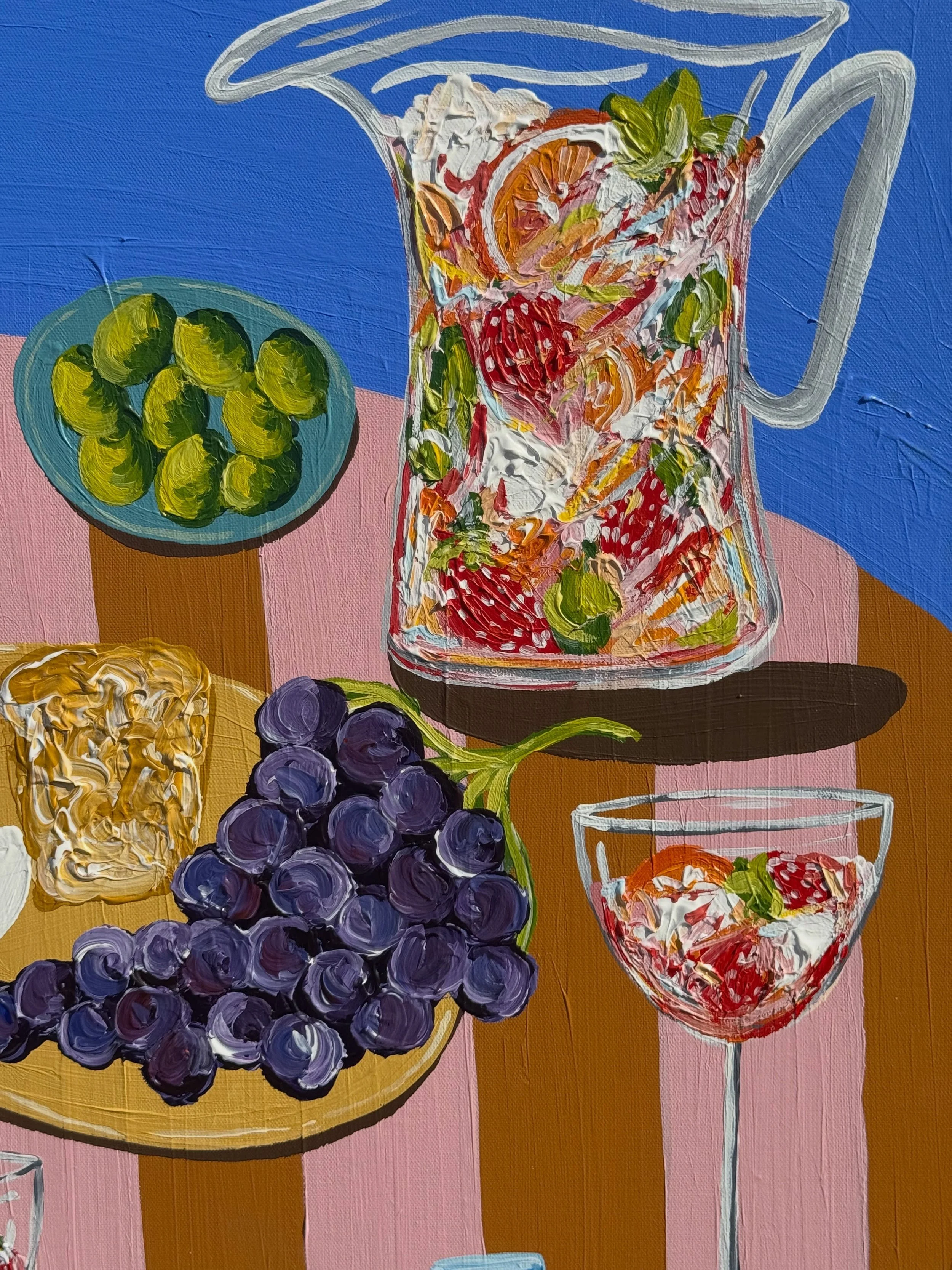 Beachside Beers &amp; Pimms (aka Summer in a painting)

100cm x 100cm 
Acrylic on Canvas
Framed in Oak
2026.
 
#summerart #newpainting #acrylicpainting #art #artist