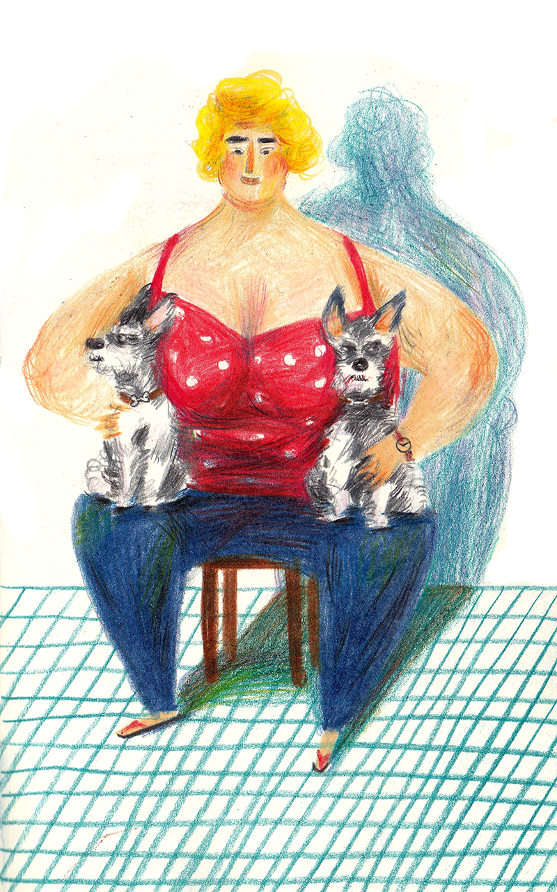 Fat Woman and Two Dogs.jpg
