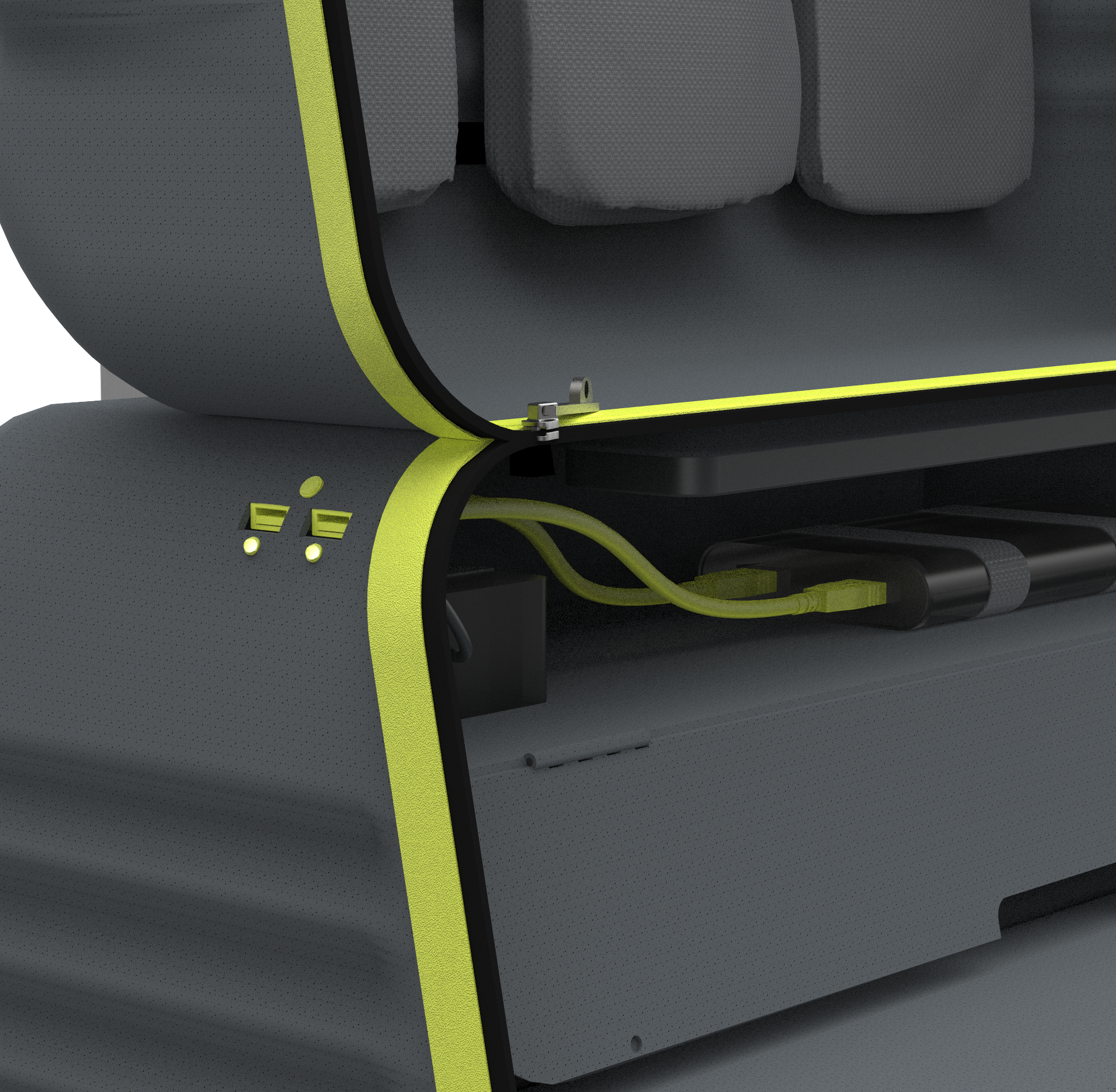 USB sockets and interior of the batteries compartment